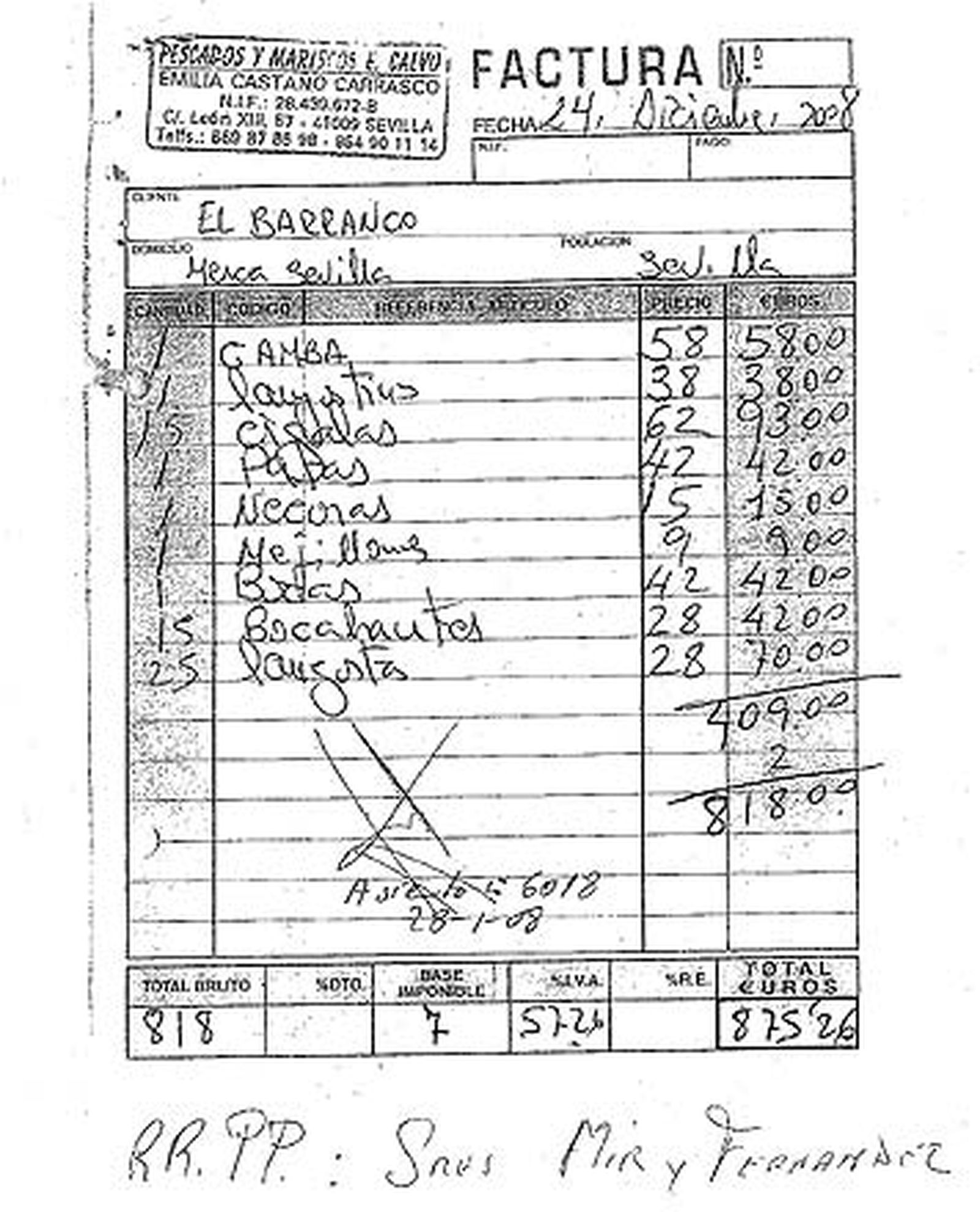 El PP presenta una factura de una mariscada de 24 kilos y 875 euros a cargo de Mercasevilla