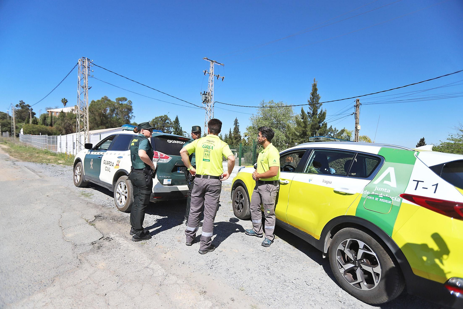 Imágenes del simulacro de incendio forestal que la Junta organiza en Aljaraque