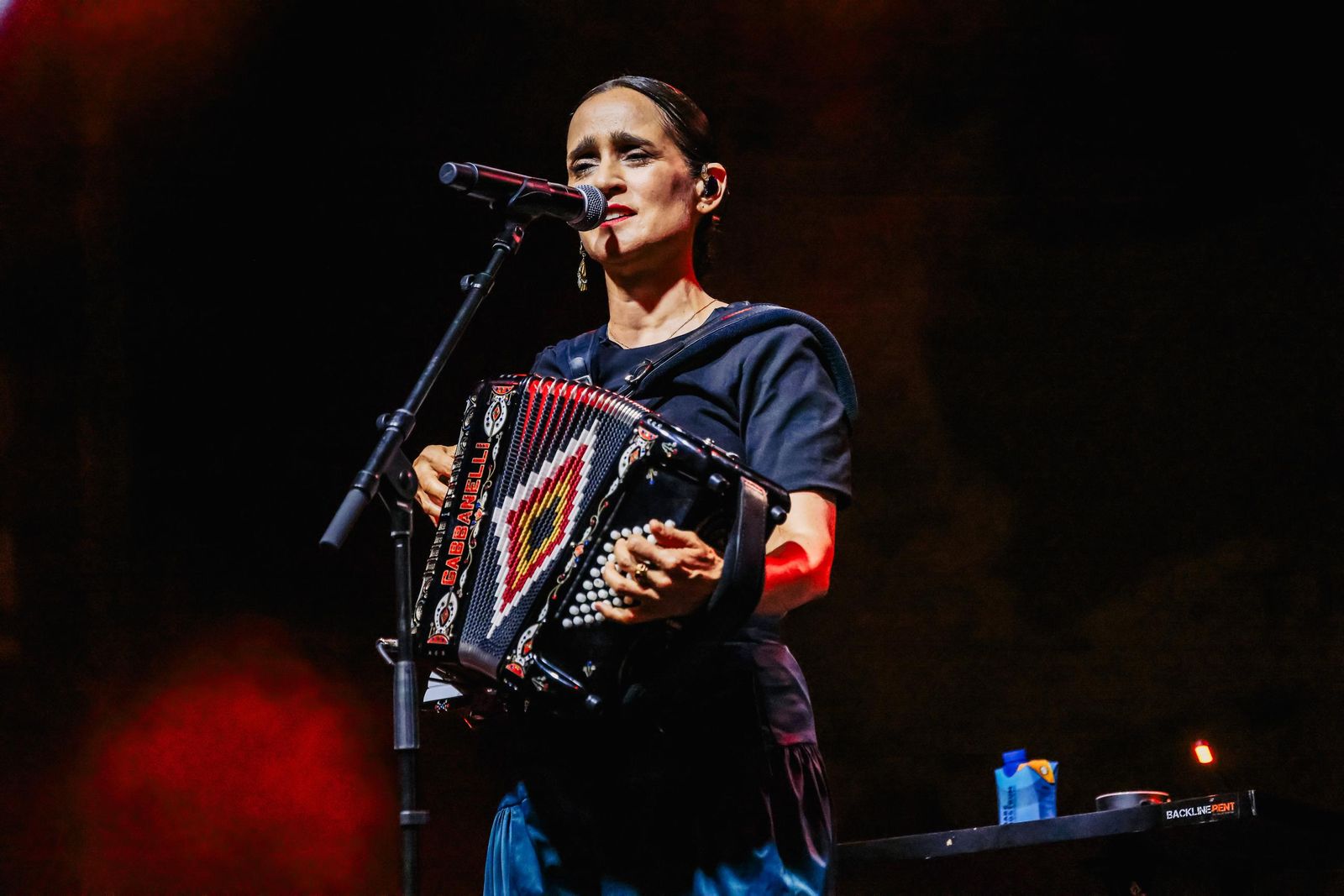 Julieta Venegas, con su característico acordeón, durante el concierto en Fuengirola.