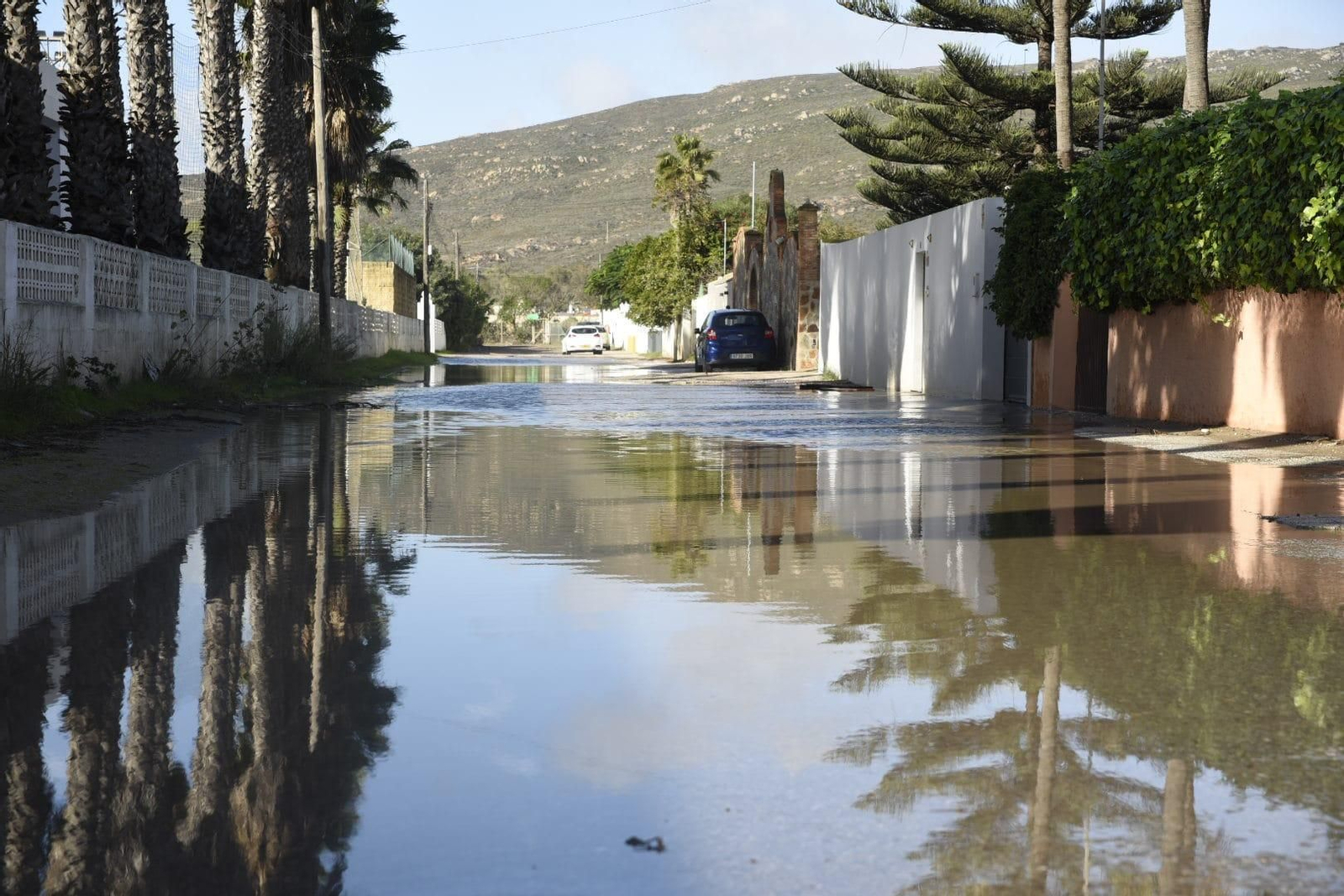 Agua acumulada en unos de los caminos del Zabal, en La Línea.