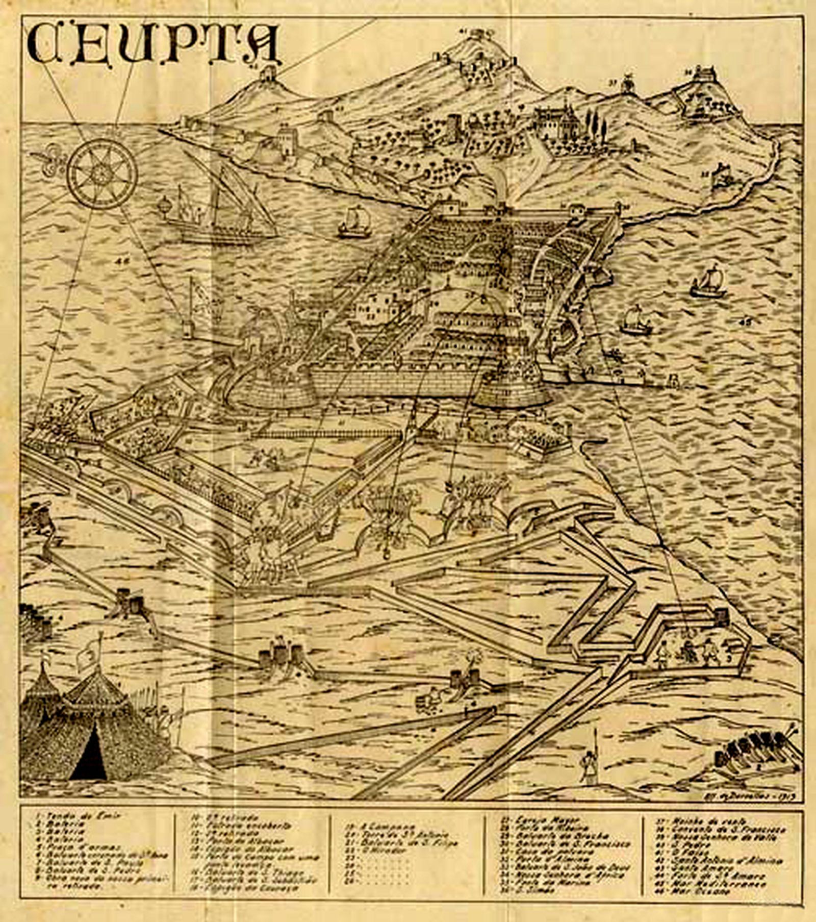 Grabado de Ceuta durante el Sitio de 1694 a 1727 (Archivo General de Ceuta).