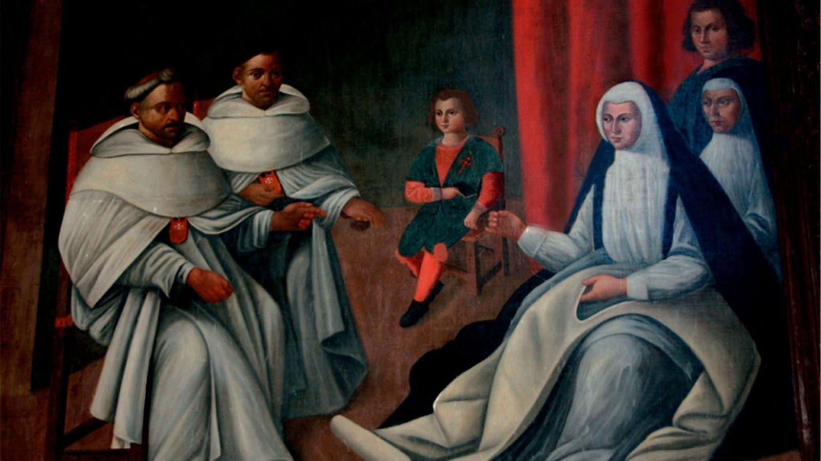 La condesa doña Beatriz Ramírez de Mendoza reunida con los frailes mercedarios fundadores del Convento (año 1603).
