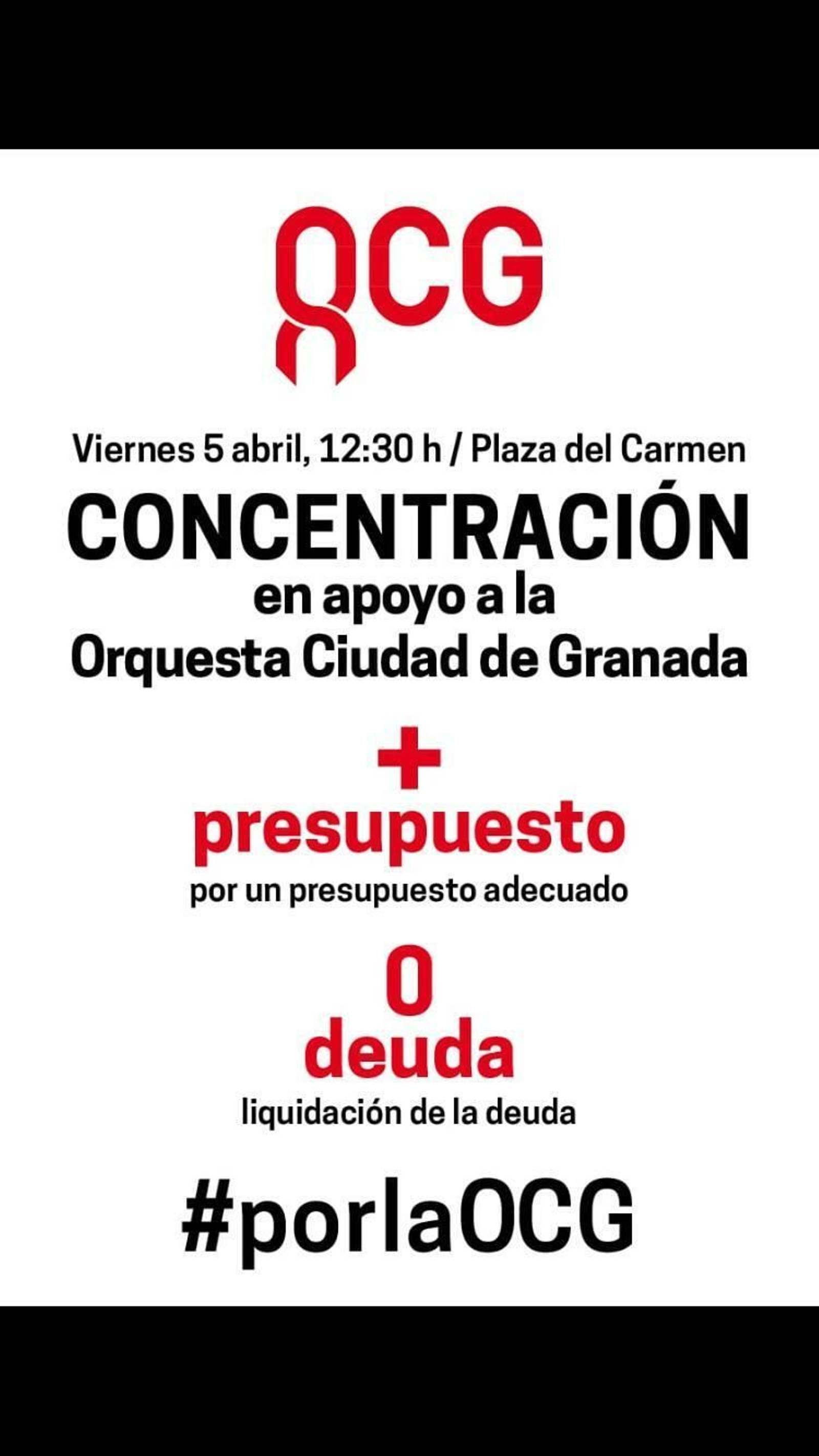Cartel de la manifestación de la orquesta el viernes en la Plaza del Carmen.