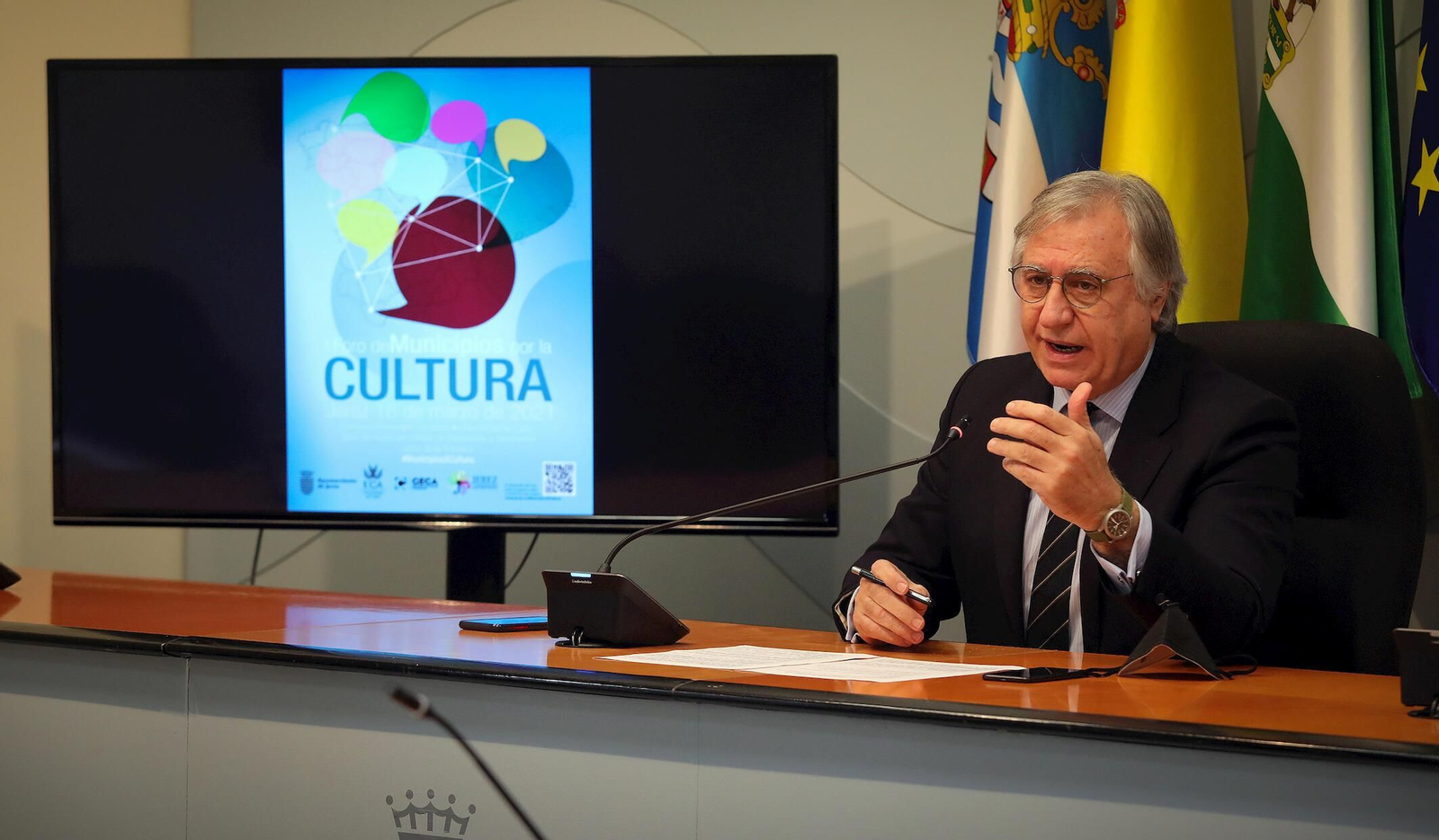 Francisco Camas, en la presentación este jueves vía telemática del I Foro de Municipios por la Cultura.