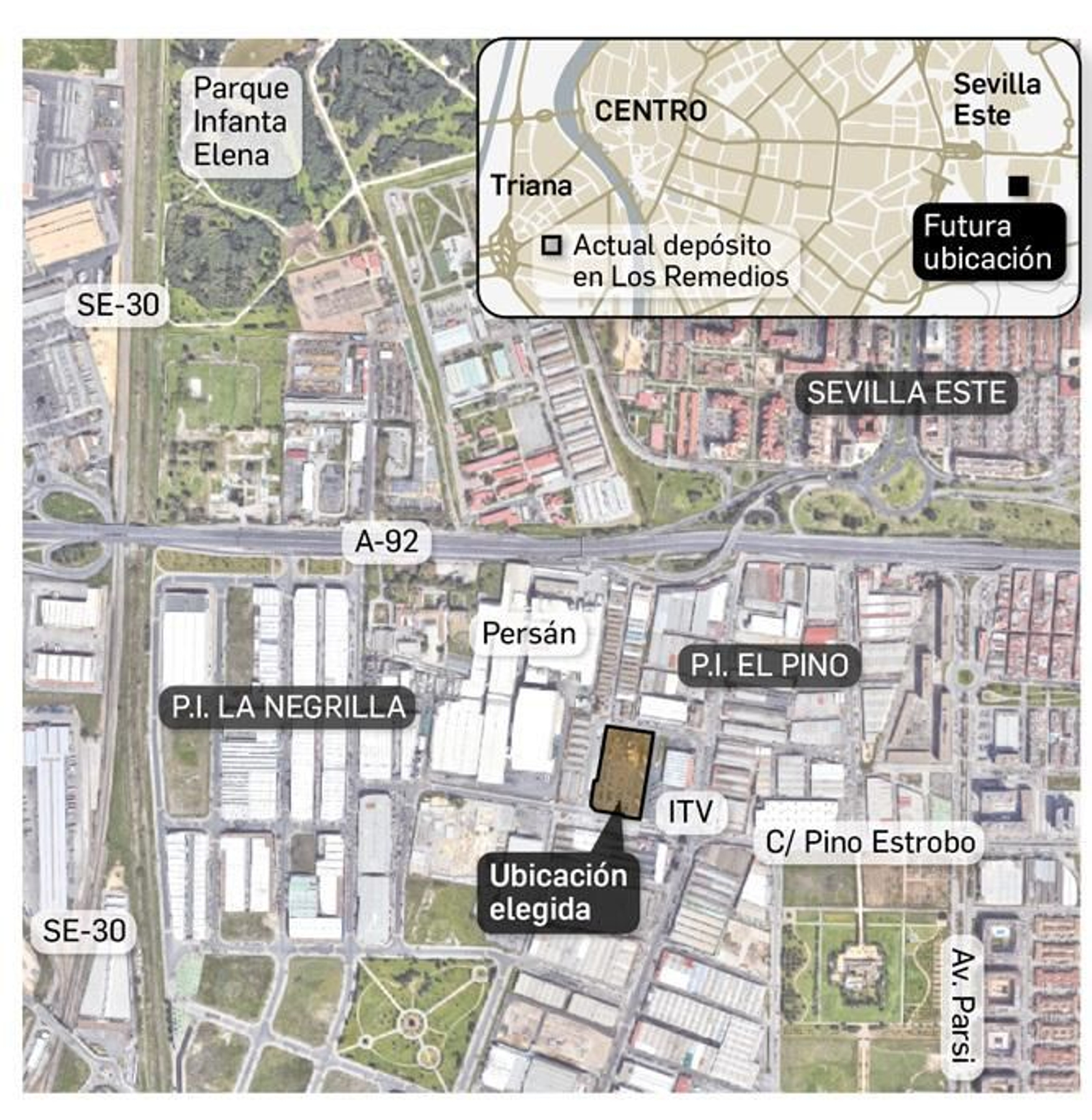 Ubicación prevista para el depósito de la grúa municipal. Fuente: Delegación de Movilidad.