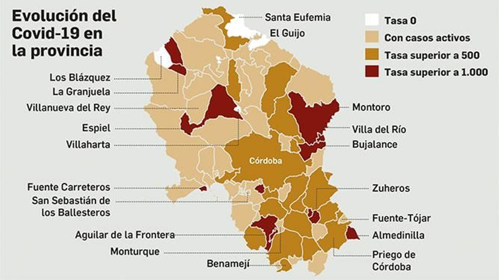 Mapa del coronavirus en Córdoba.