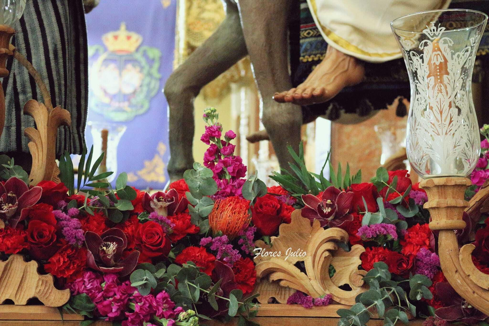 Exorno floral en el paso de La Borriquilla.