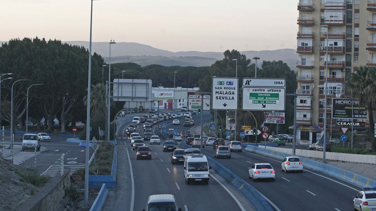 La A-7 a su paso por Algeciras.