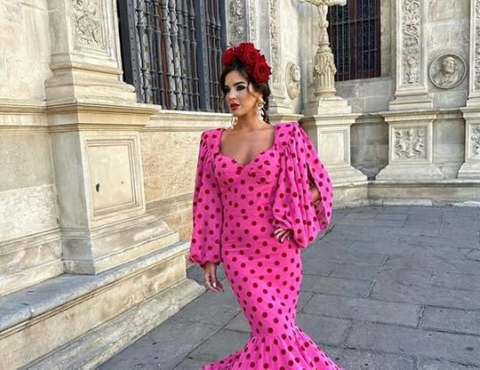 Macarena Silva con un traje de flamenca de Anguas Ruiz.