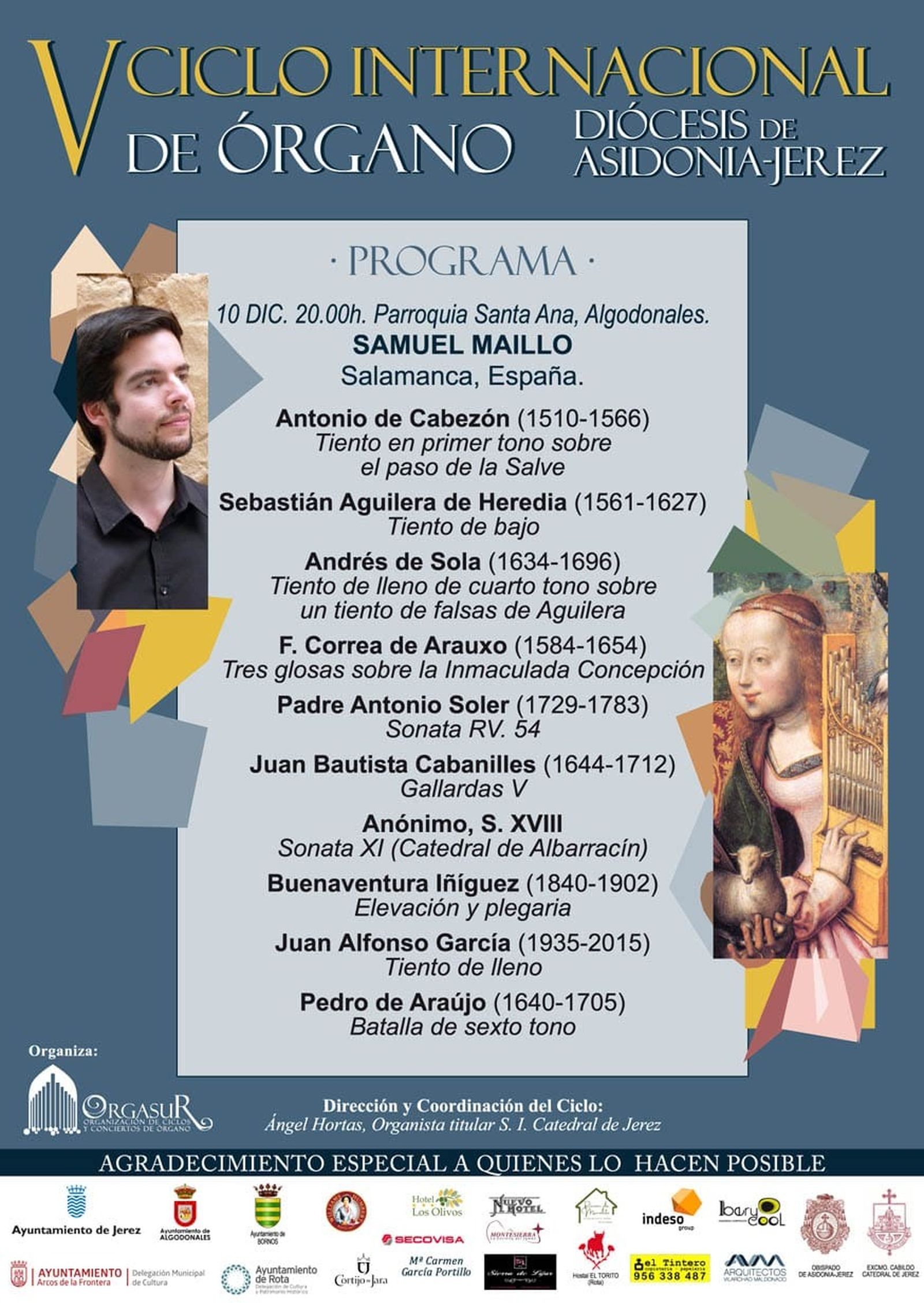 Programa del concierto de órgano de Samuel Maíllo previsto en Algodonales