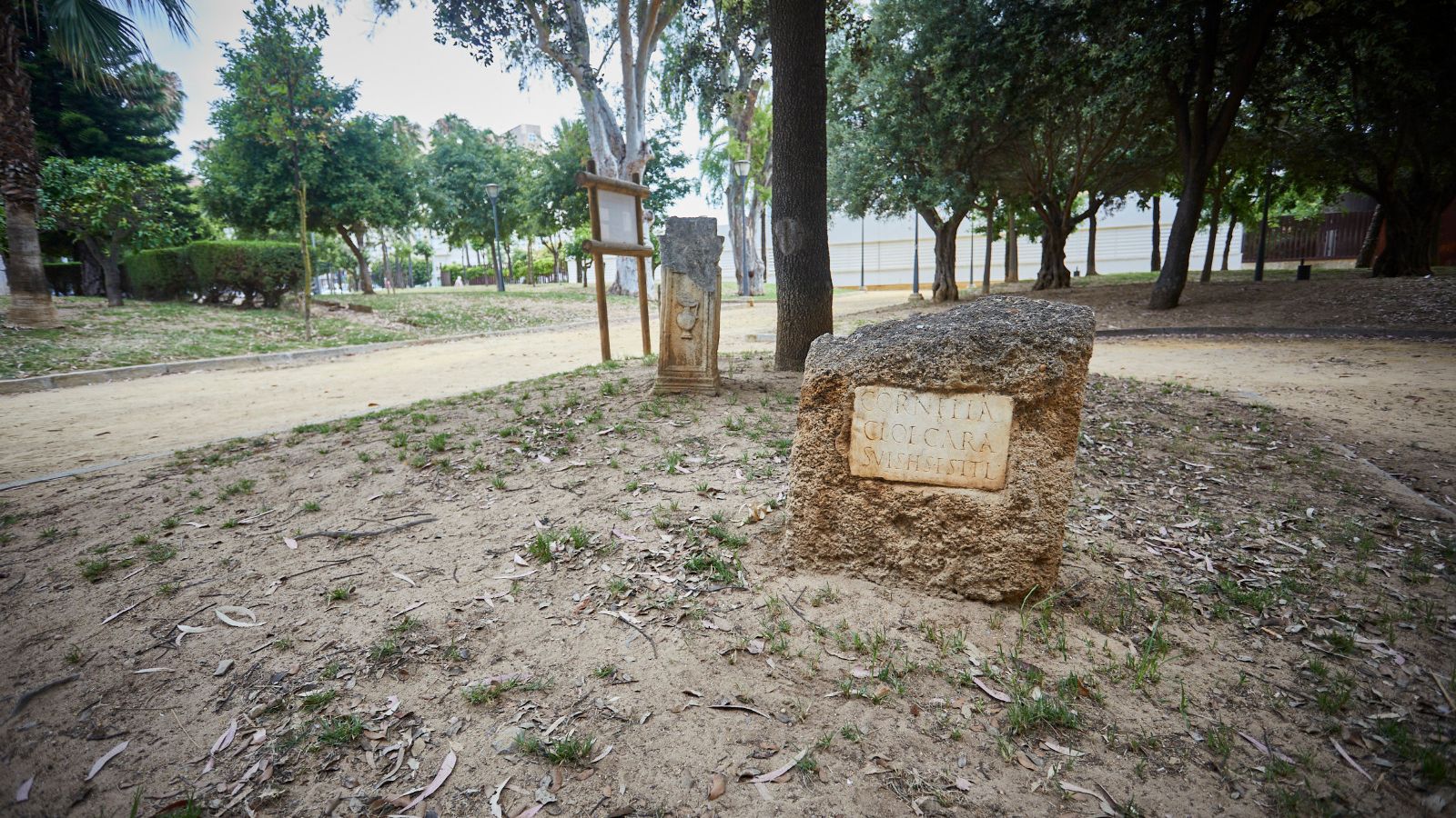 Restos expuestos en el parque de Varela.