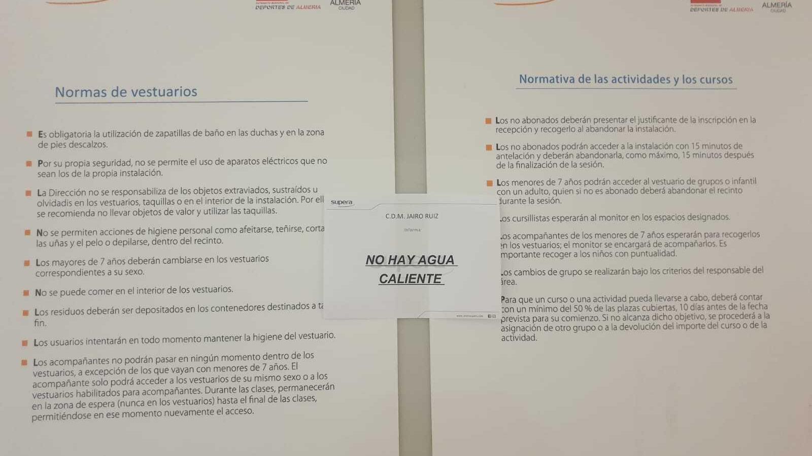 Otra nota informativa: "No hay agua caliente"