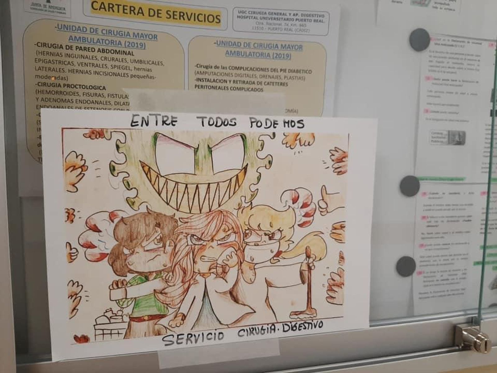 Coronavirus en Cádiz: Las imágenes de los dibujos que se han colocado en los hospitales Puerta del Mar y de Puerto Real