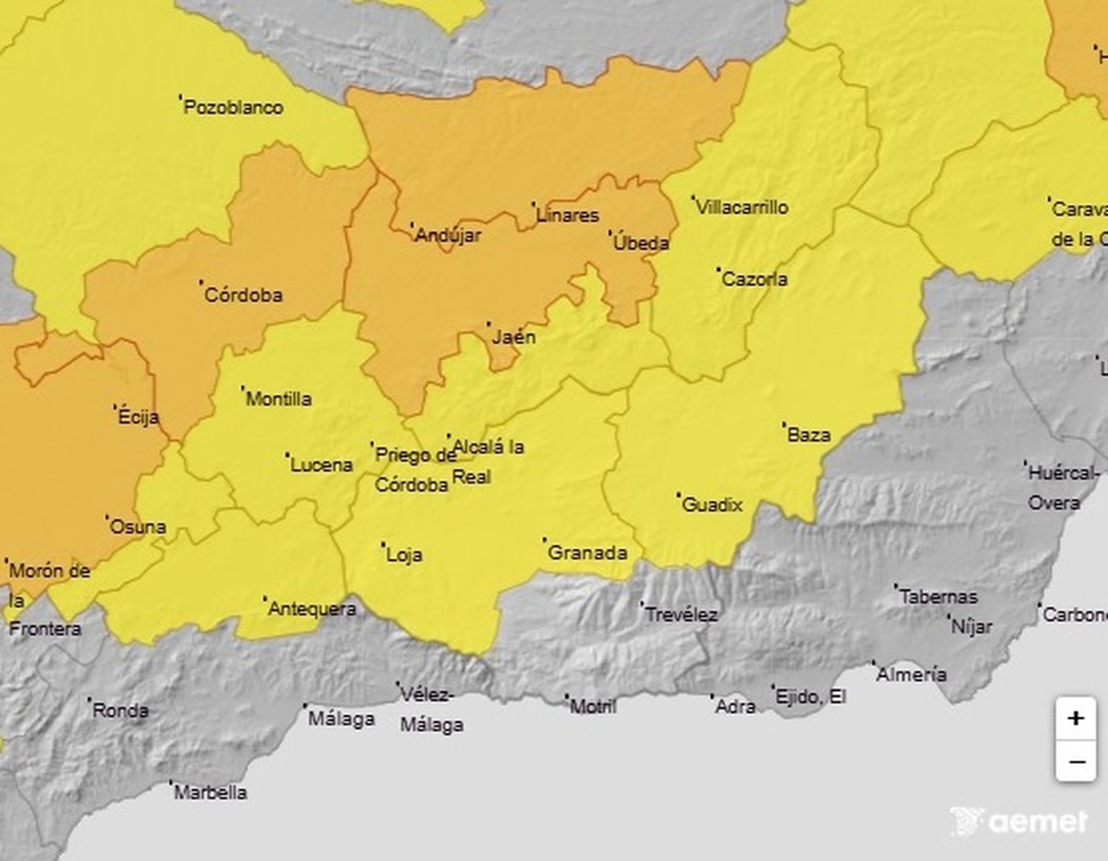Avisos por calor, tormentas y lluvias intensas en Granada.