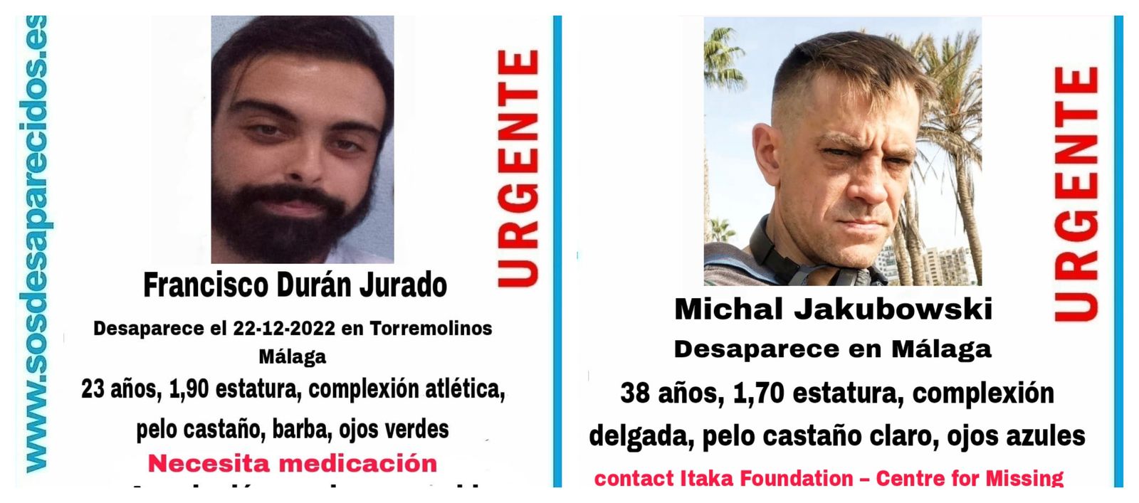 Alertas por la desaparición de Francisco Durán Jurado y Michal Jakubowski.