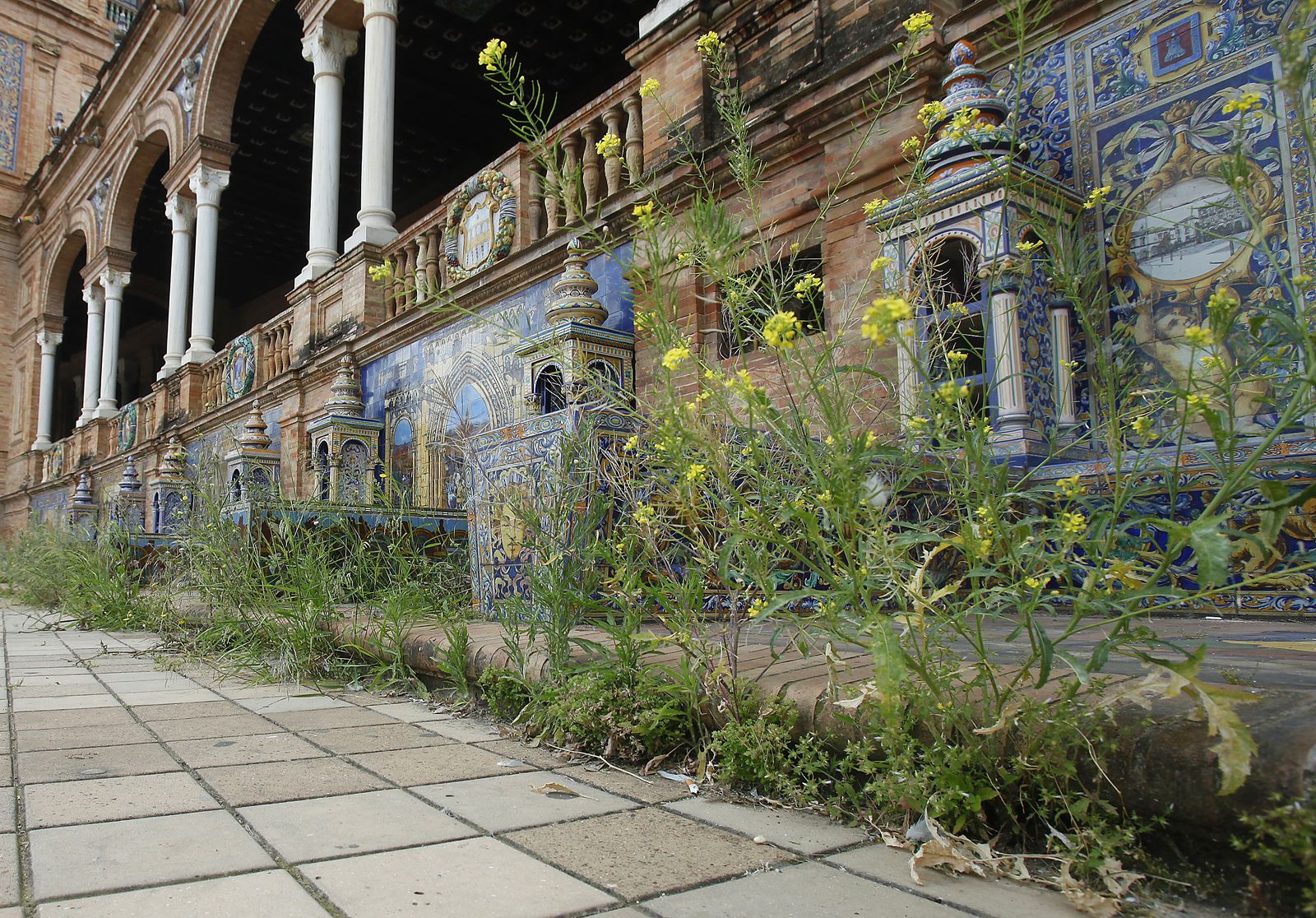 Abandono en la Plaza de España por el confinemiento