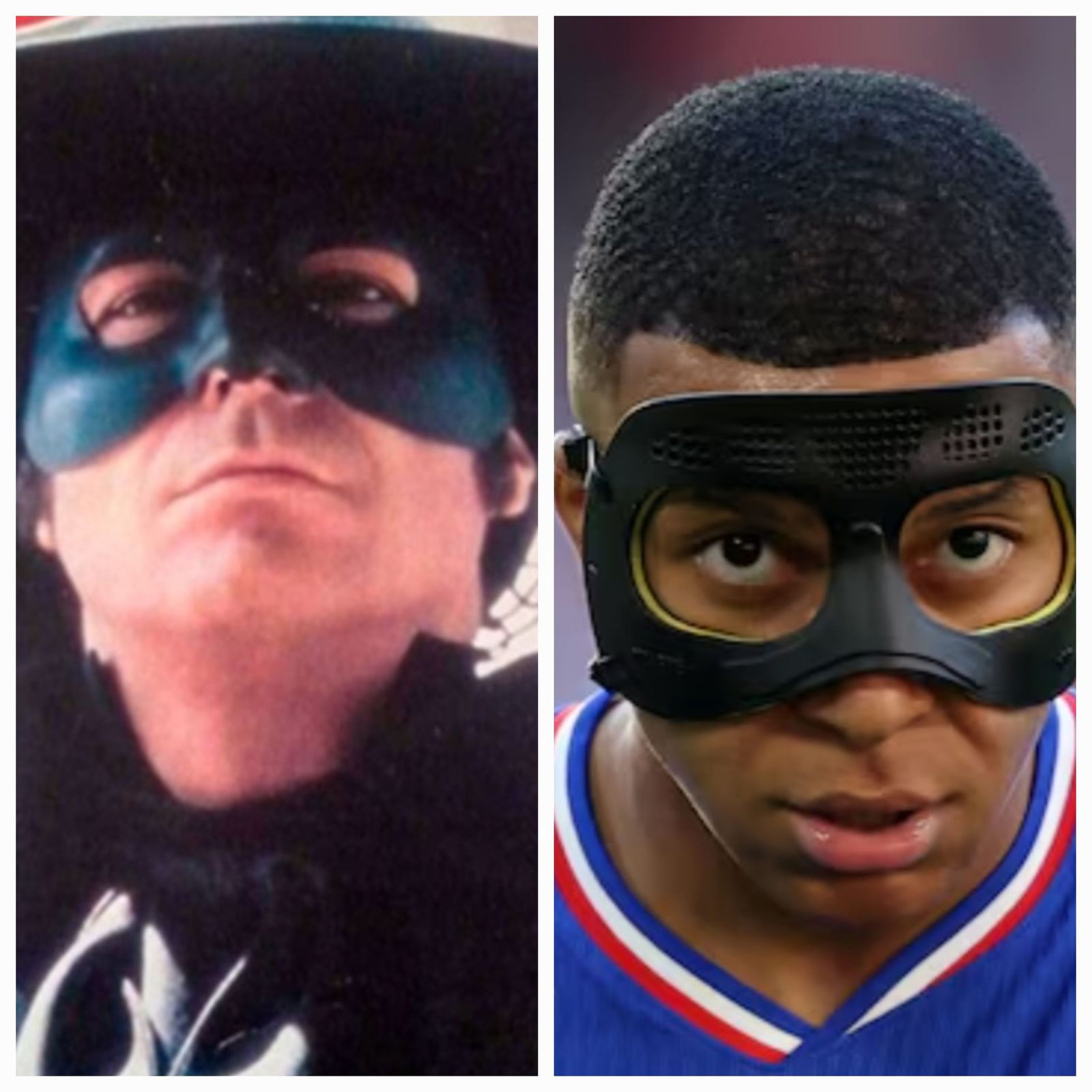 Sancho Gracia y su máscara negra y el jugador franc´ds Mbappé