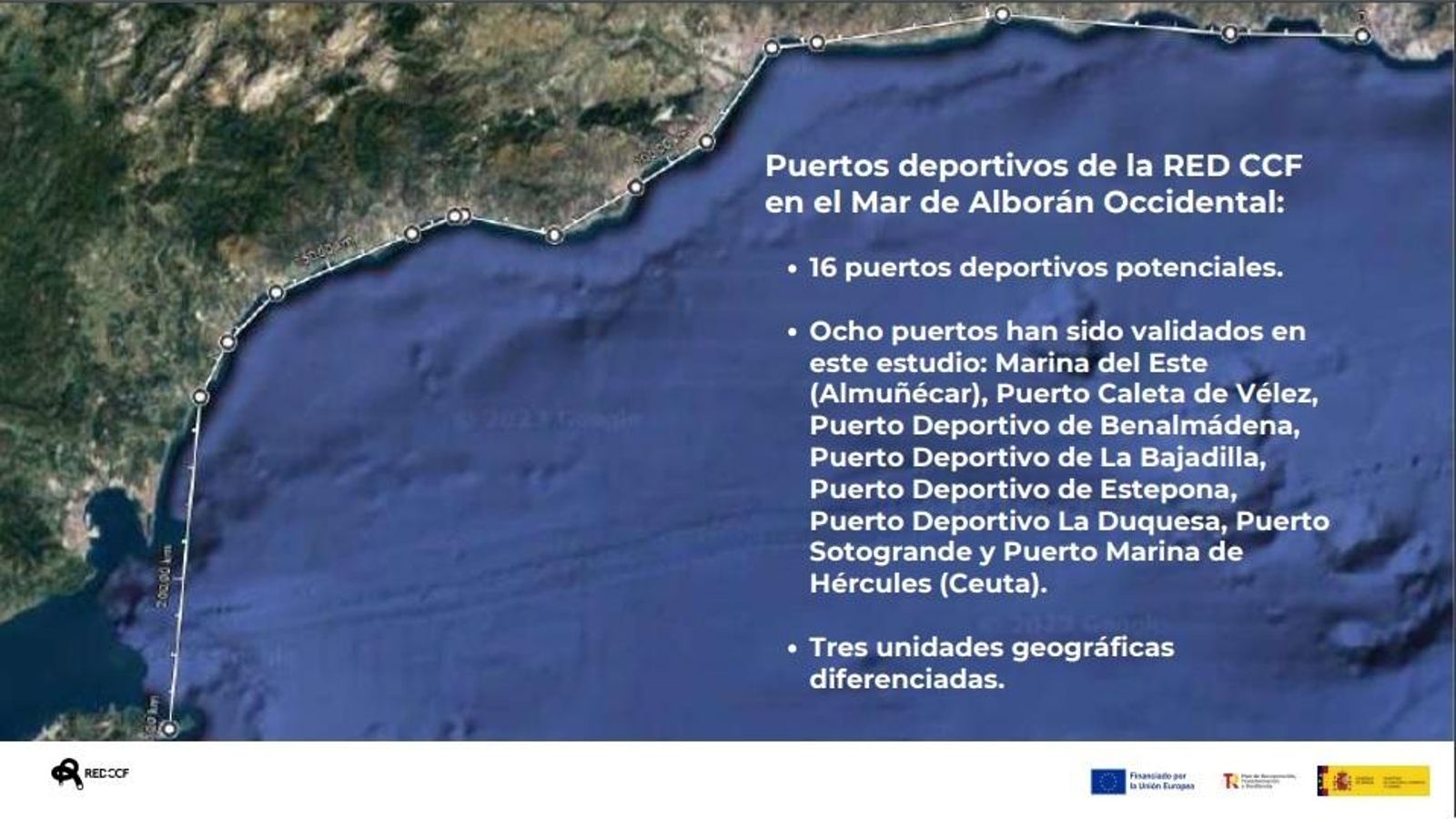 Mapa con la delimitación geográfica del estudio del destino Mar de Alborán Occidental