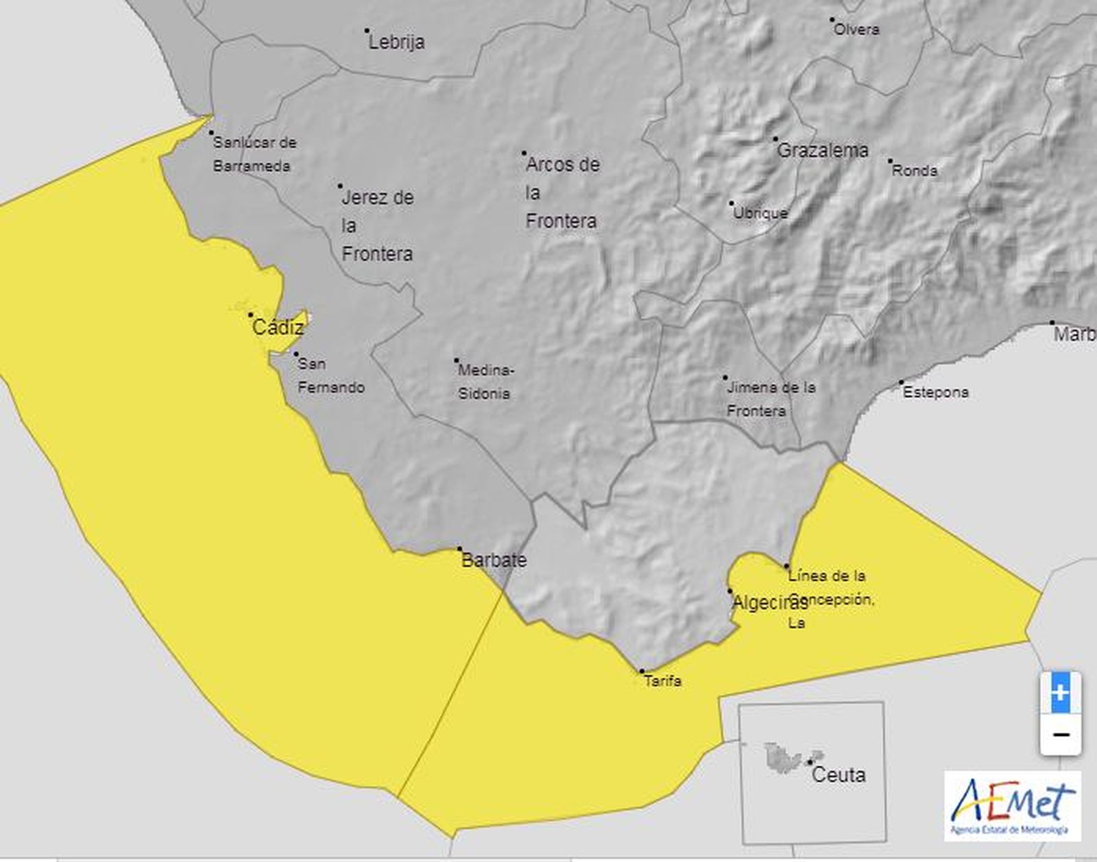 Aviso amarillo este domingo por oleaje por el fuerte viento de levante en la costa de Cádiz