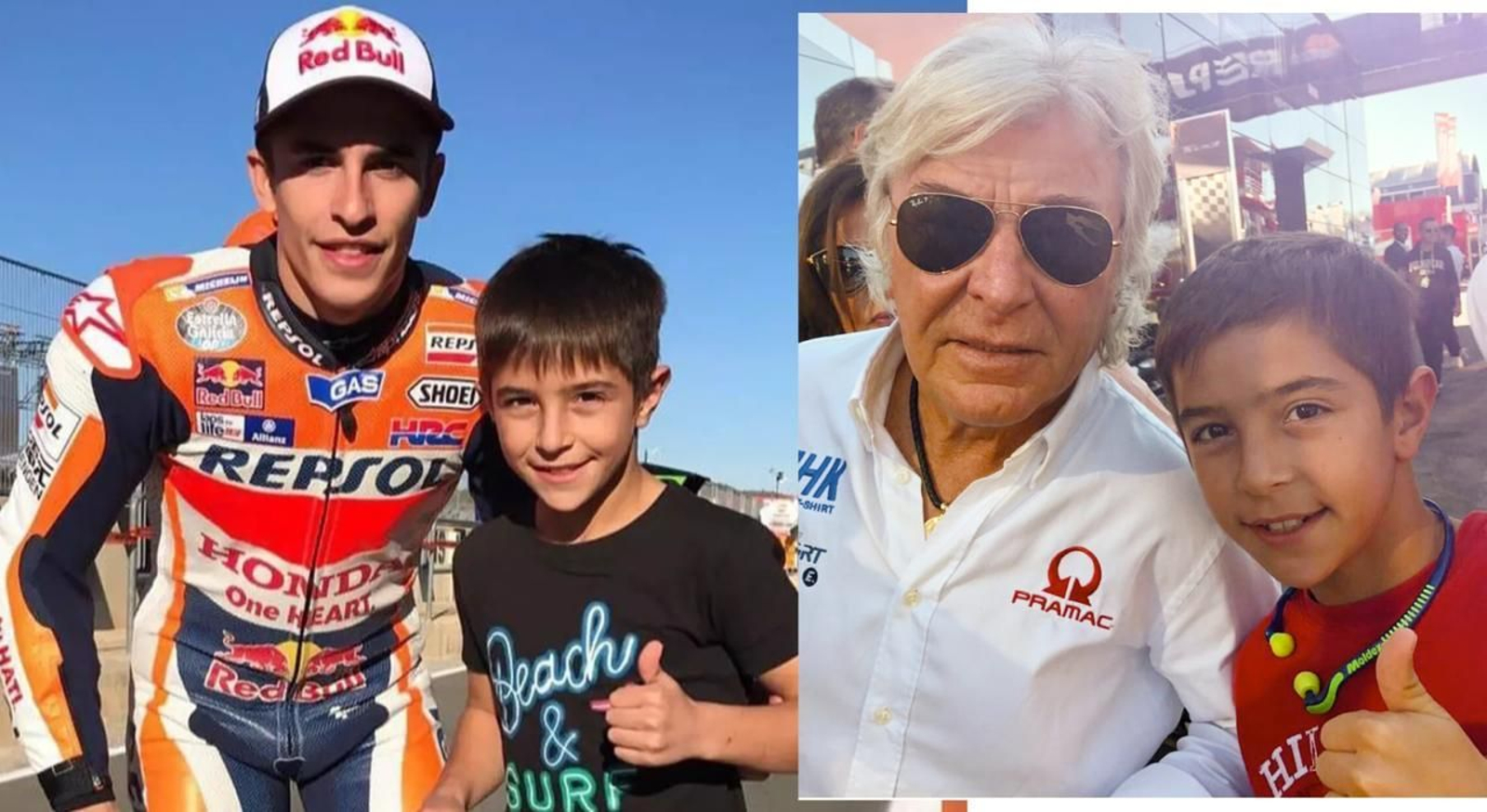 José Antonio Rueda, con dos mitos, Marc Márquez y Ángel Nieto.
