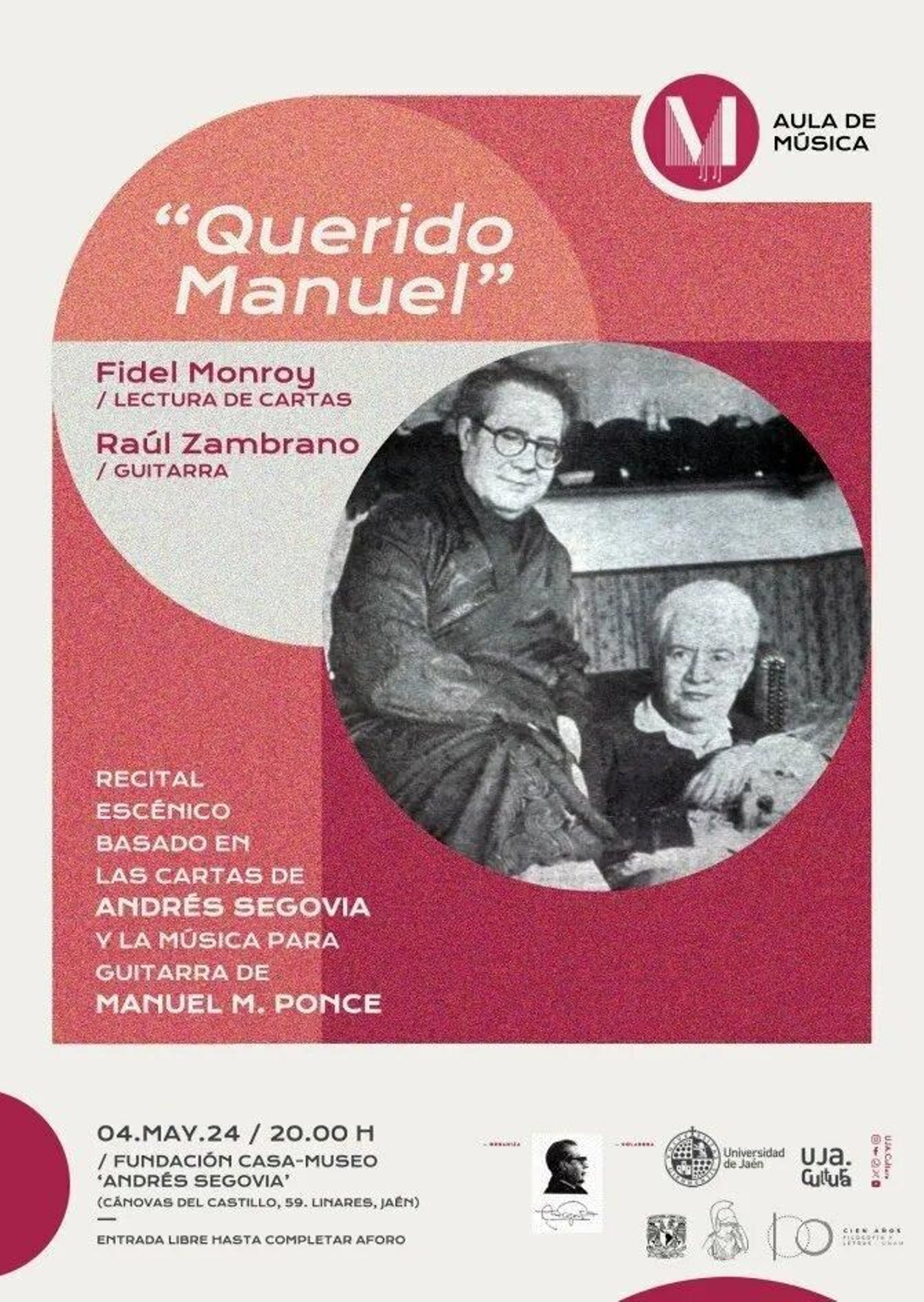 El recital se basa en las misivas entre Manuel Ponce y Andrés Segovia.