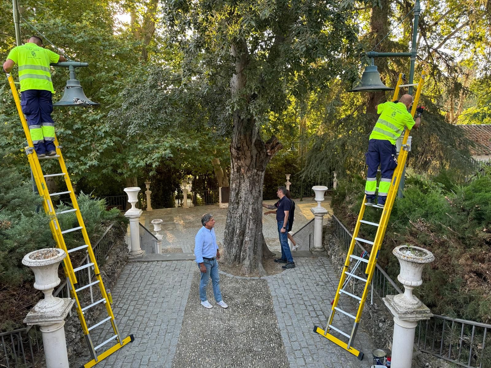 Operarios, en el arreglo de los Jardines de Jabalcuz.