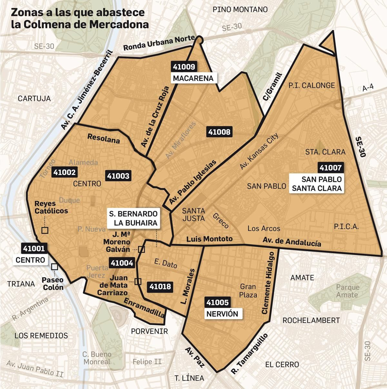 Zonas de abastecimiento  de la colmena de Mercadona