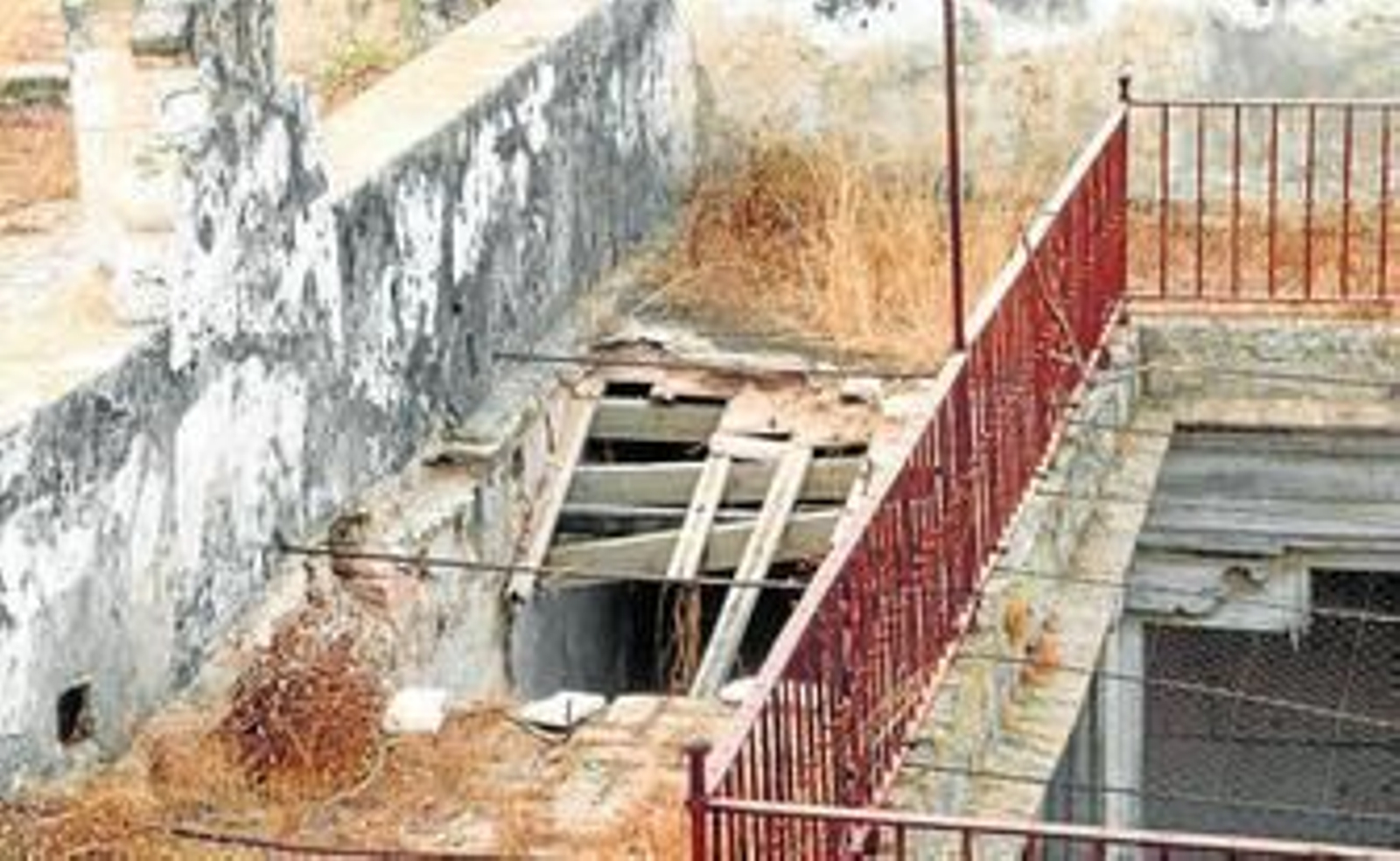 Preocupante estado de las cubiertas de la Casa Lazaga, cuyas obras están paralizadas desde hace dos meses.