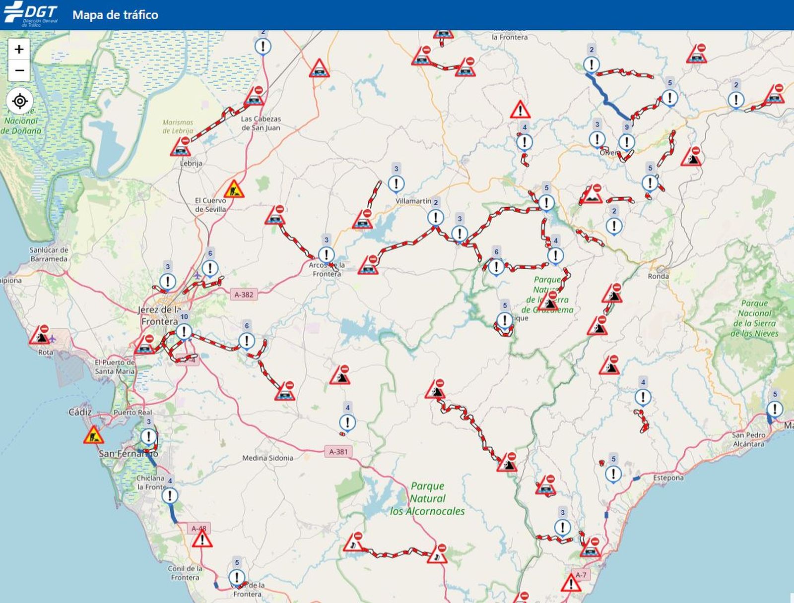 Carreteras cortadas en la provincia.