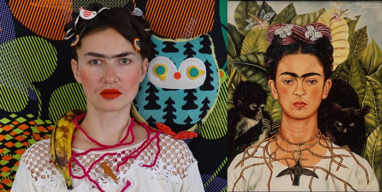 Foto del grupo de Facebook Quearteencasa de una recreación de un autorretrato de Frida Kahlo.