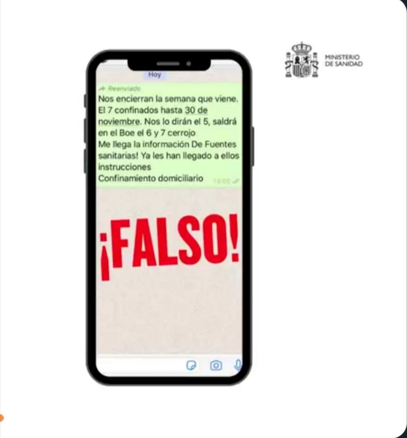 Sanidad desmiente el bulo sobre el confinamiento que circula por grupos de WhasApp