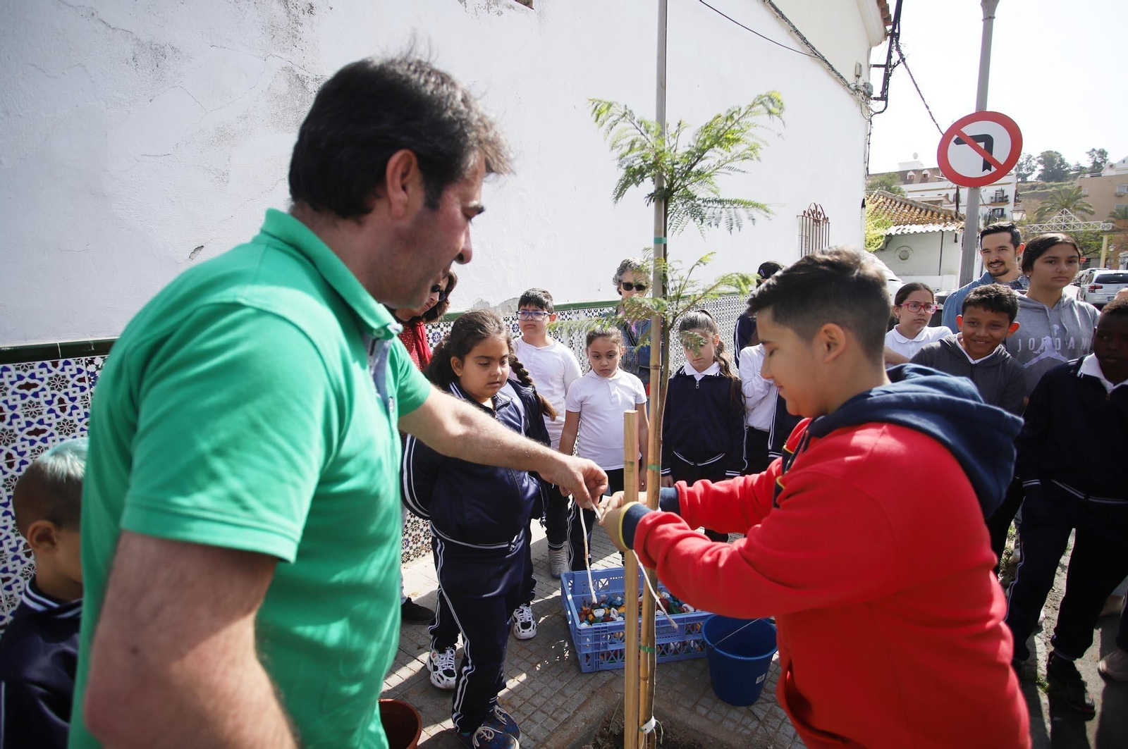 Imágenes la plantación de árboles en la Barriada de la Navidad por alumnos del Colegio Virgen de Belén