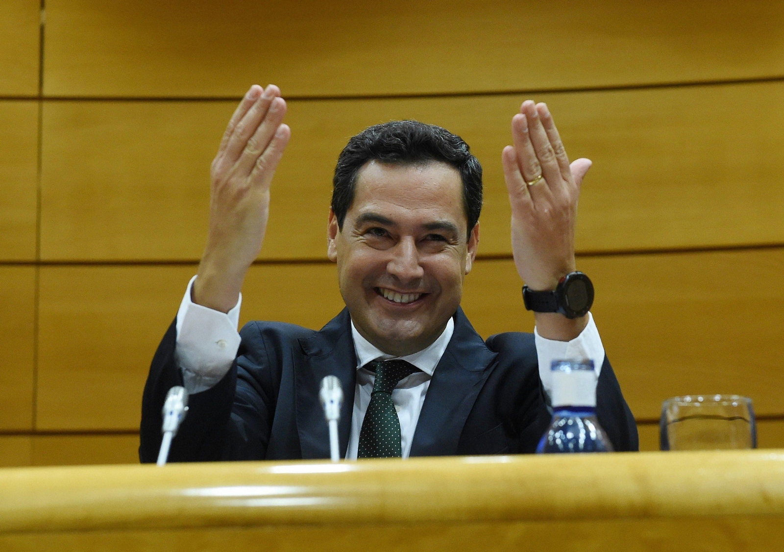 Juanma Moreno, presidente del PP-A, interviene este martes ante el Grupo Popular en el Senado.
