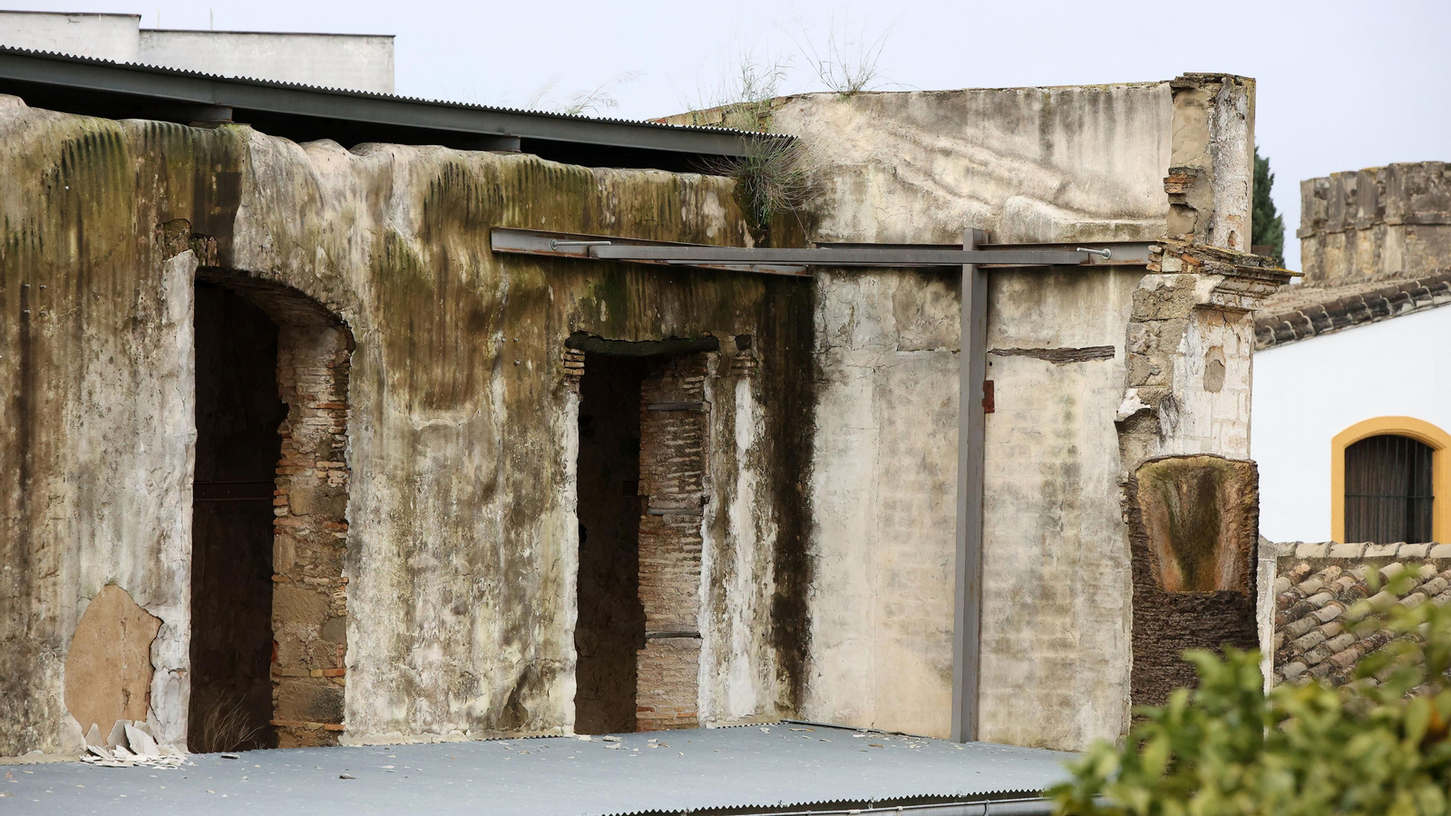 Se derrumba uno de los muros del interior del Palacio Riquelme en Jerez