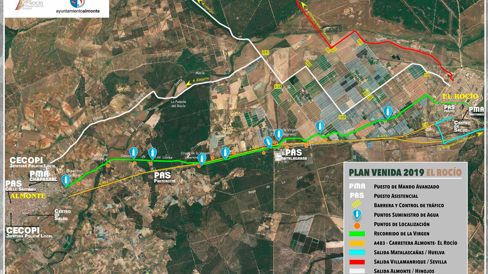 Camino de los Llanos, de 15 kilómetros, desde la aldea hasta Almonte.