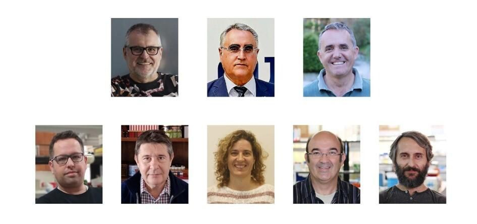 De izquierda a derecha y de arribaa abajo los investigadores Gonzalo Claros, Antonio Heredia, Iñaki Hormaza, Alejandro Heredia, Jesús Navas, Sonia Osorio, Alejandro Pérez y Diego Romero.