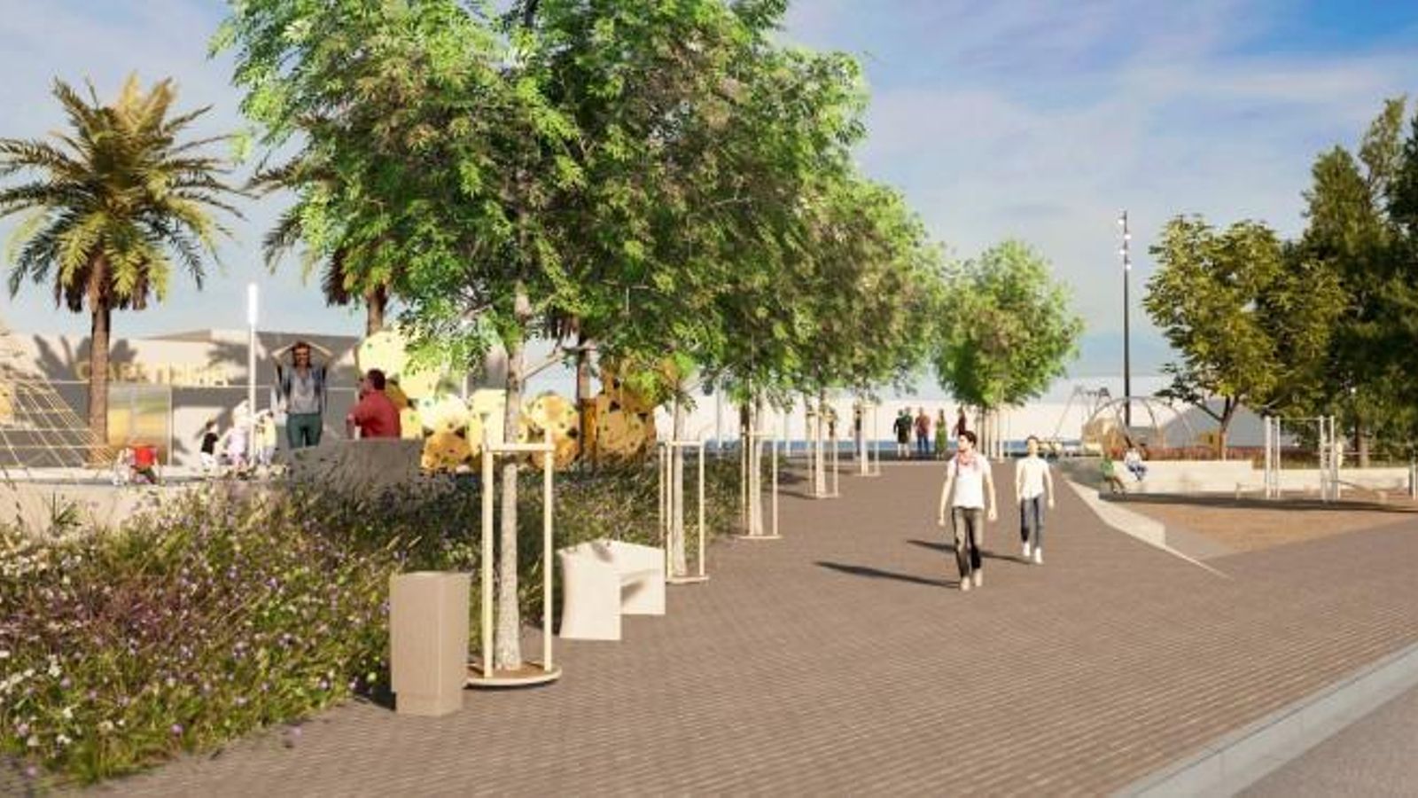 Parque adaptado con juegos infantiles, aparatos biosaludables y calistenia