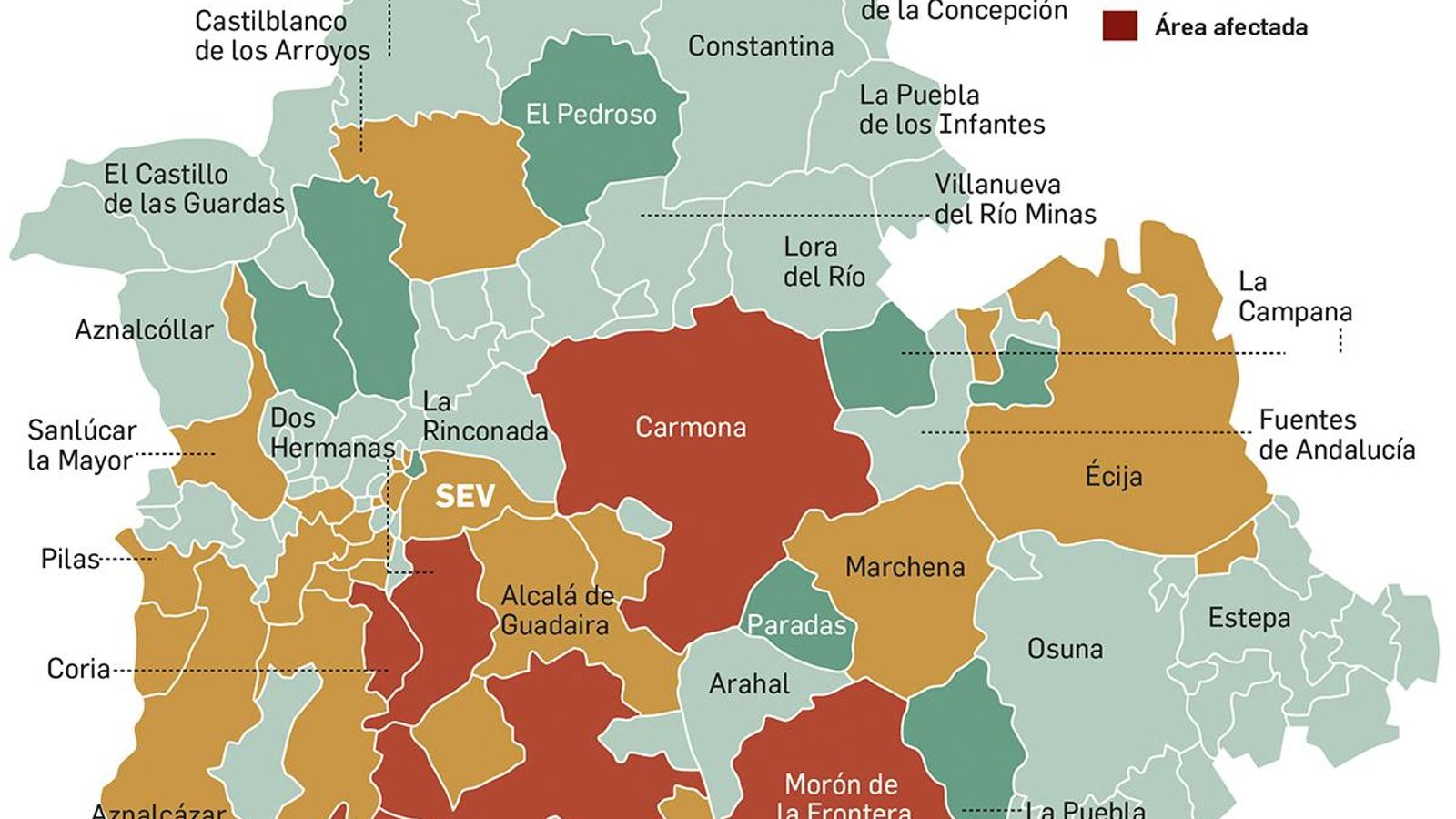 El mapa de riesgo de virus del Nilo de la provincia.