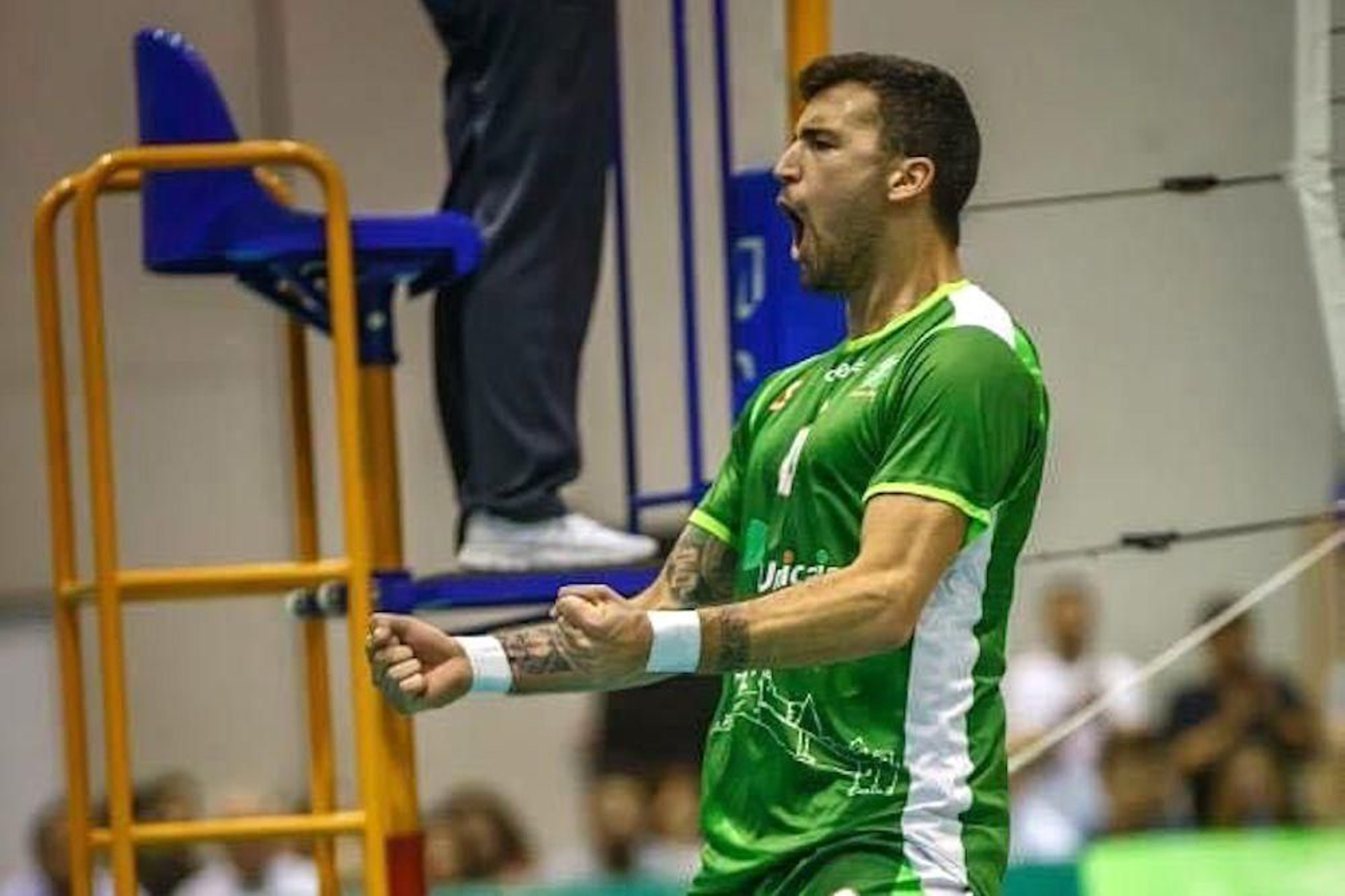 Borja Ruiz celebra un punto conseguido en un partido durante su anterior etapa en Unicaja Costa de Almería