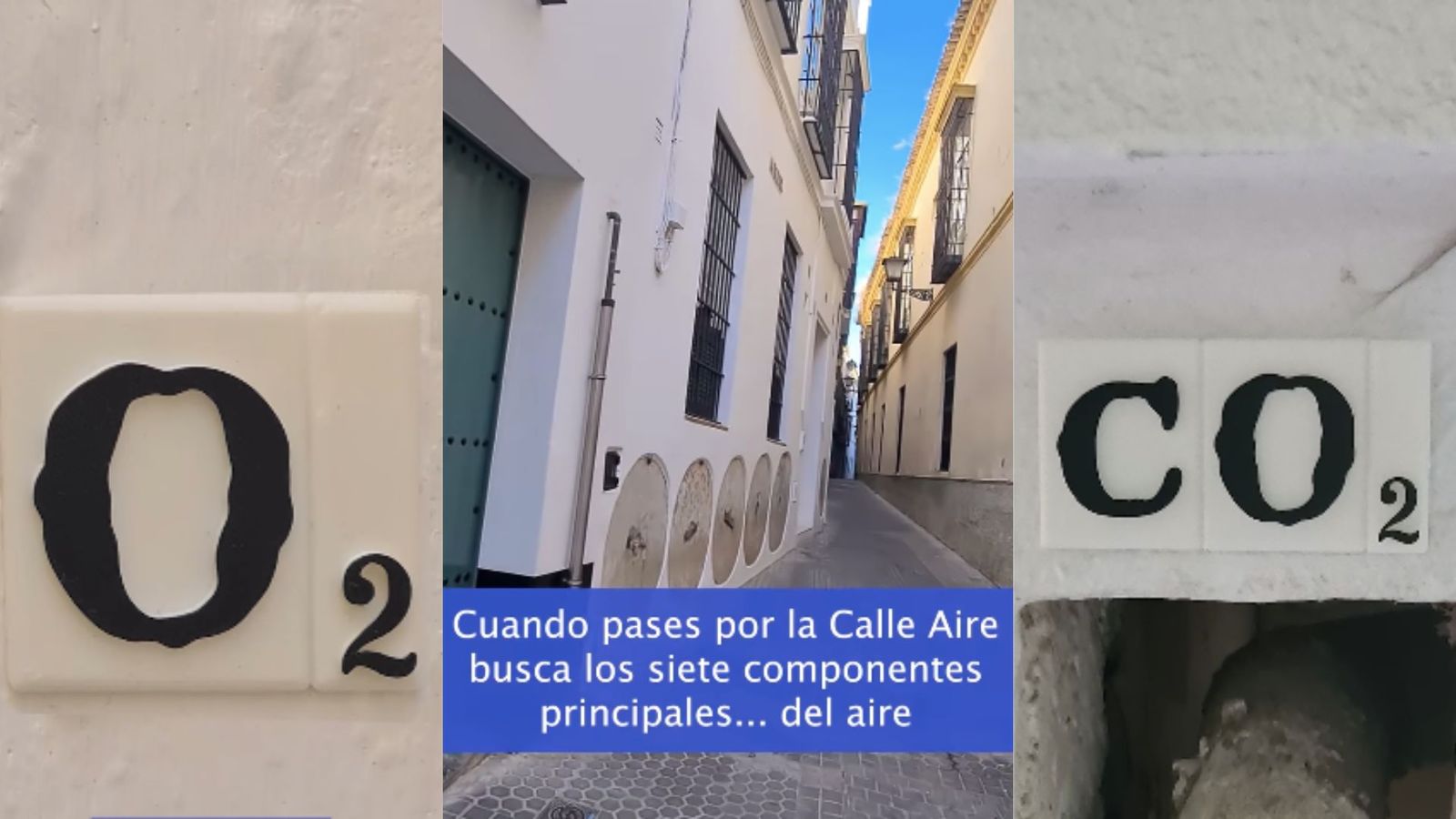 El artista urbano, Jonzioman, oculta los componentes principales del aire en esta calle de Sevilla