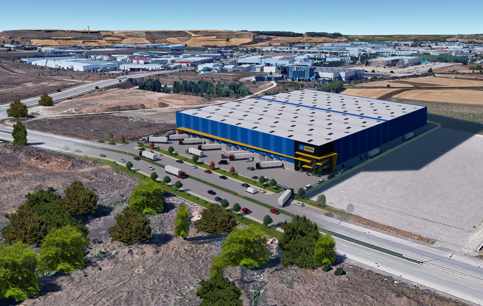 Vista aérea del almacén de Tiresur en Burgos.