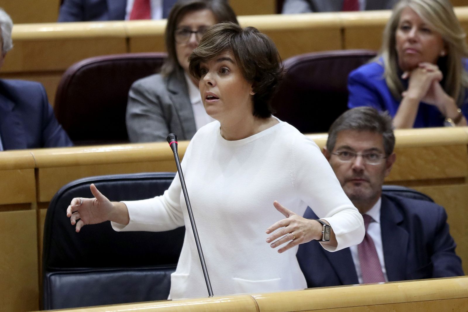 Soraya Sáenz de Santamaría, en su escaño del Congreso.