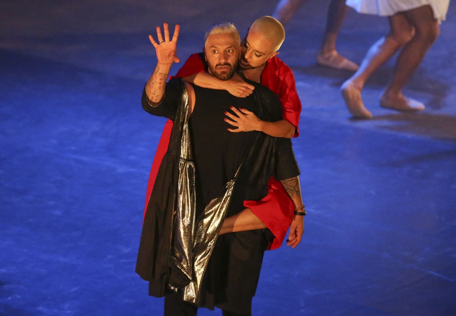 Rafael Amargo, ayer, en el Teatro Romano durante la actuación 'Dionisio...la vid y mil noches...'.