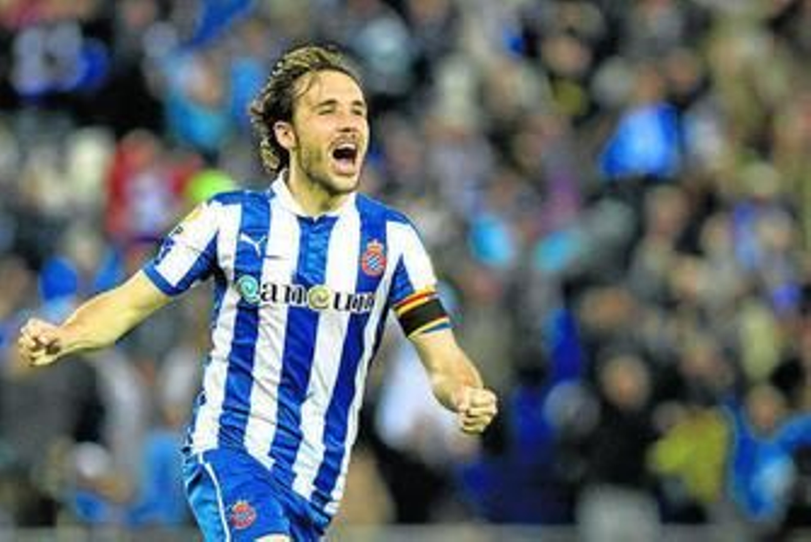 Verdú celebra un gol con la camiseta espanyolista.