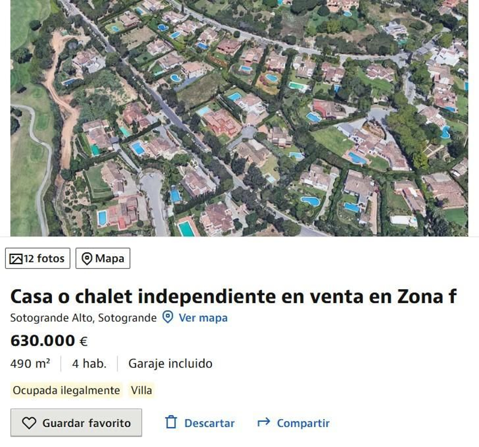 Anuncio de una villa ocupada a la venta en Sotogrande.