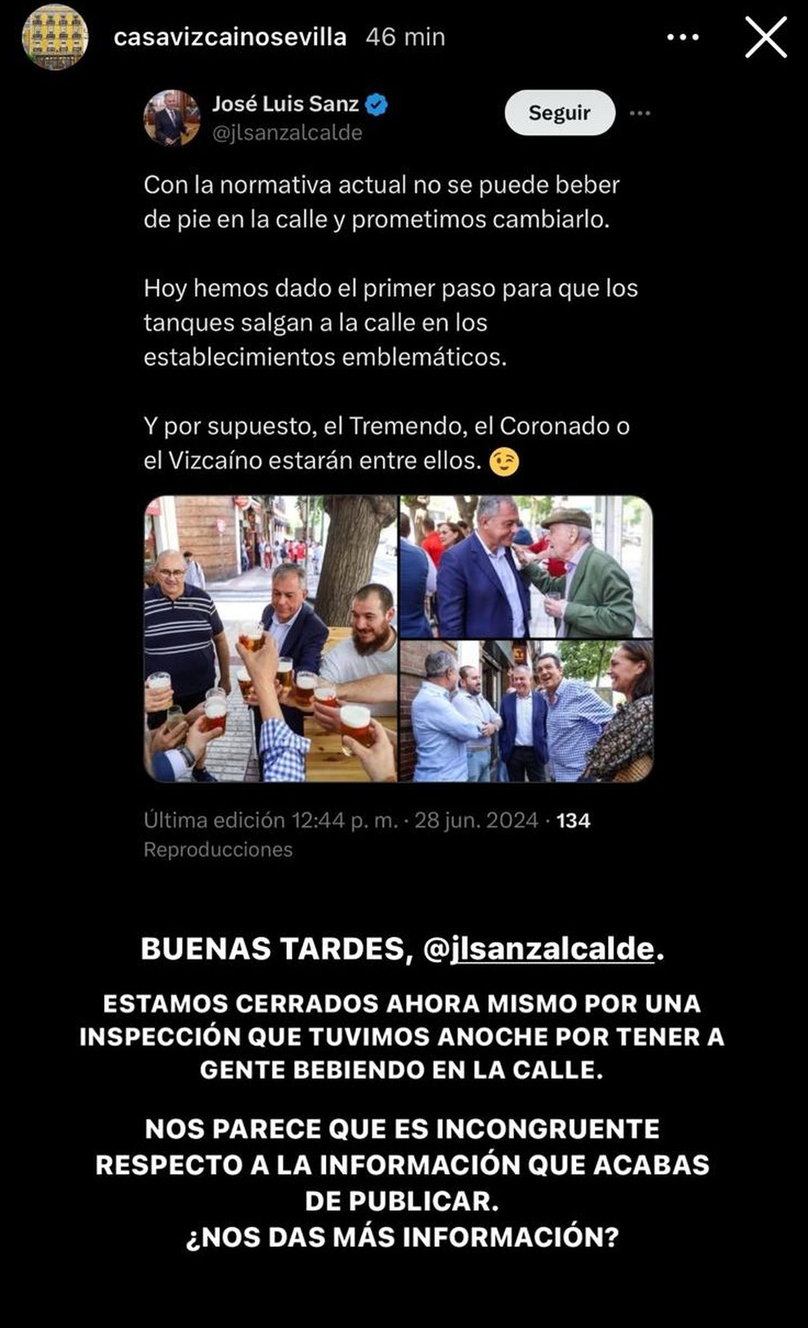 La respuesta de Casa Vizcaíno al anuncio del alcalde de Sevilla.