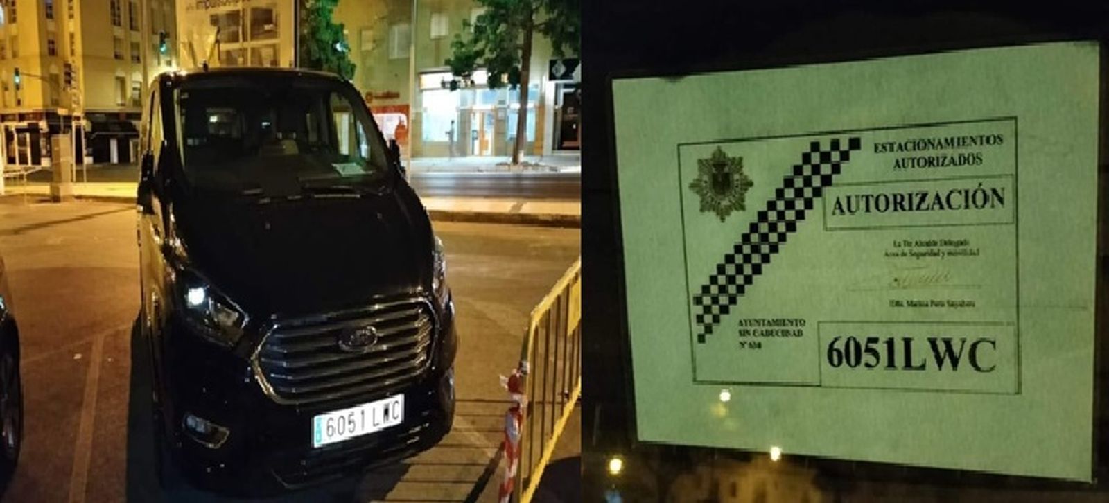 La furgoneta de alquiler, junto a la autorización firmada por Marina Peris.