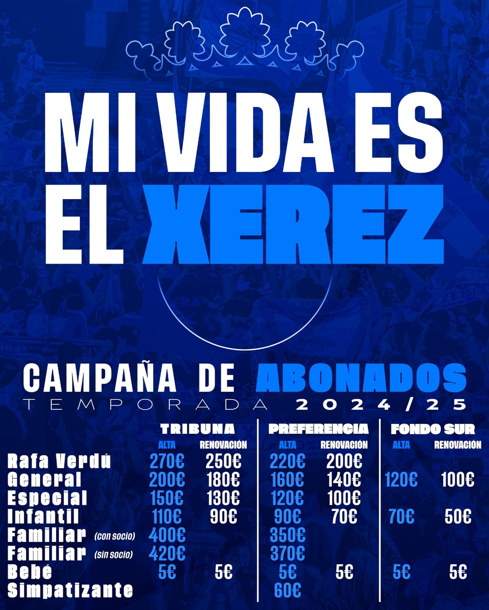 Cartel con los precios de la campaña de abonados del Xerez CD