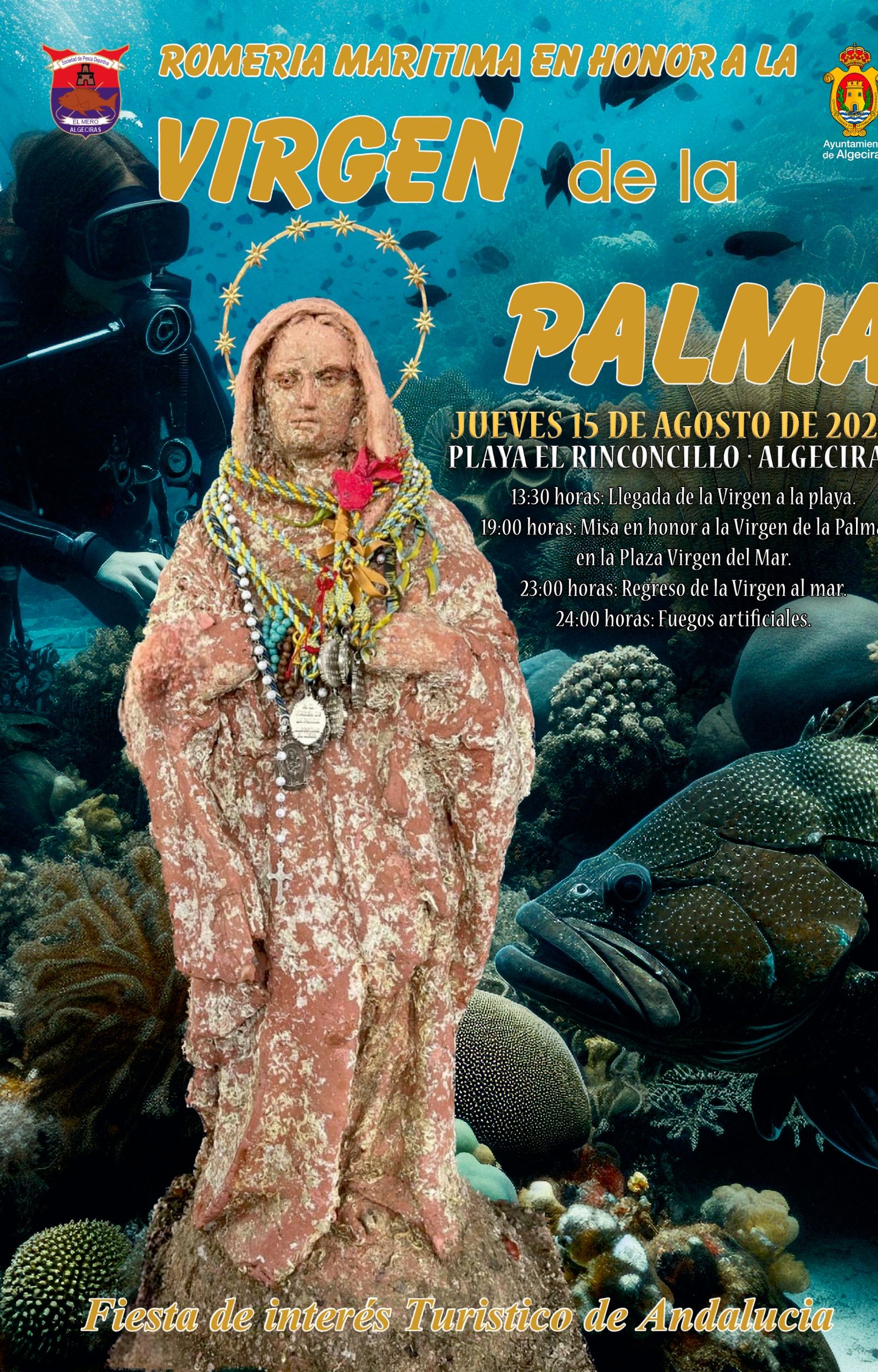 El cartel de la Romería Marítima de la Virgen de la Palma.