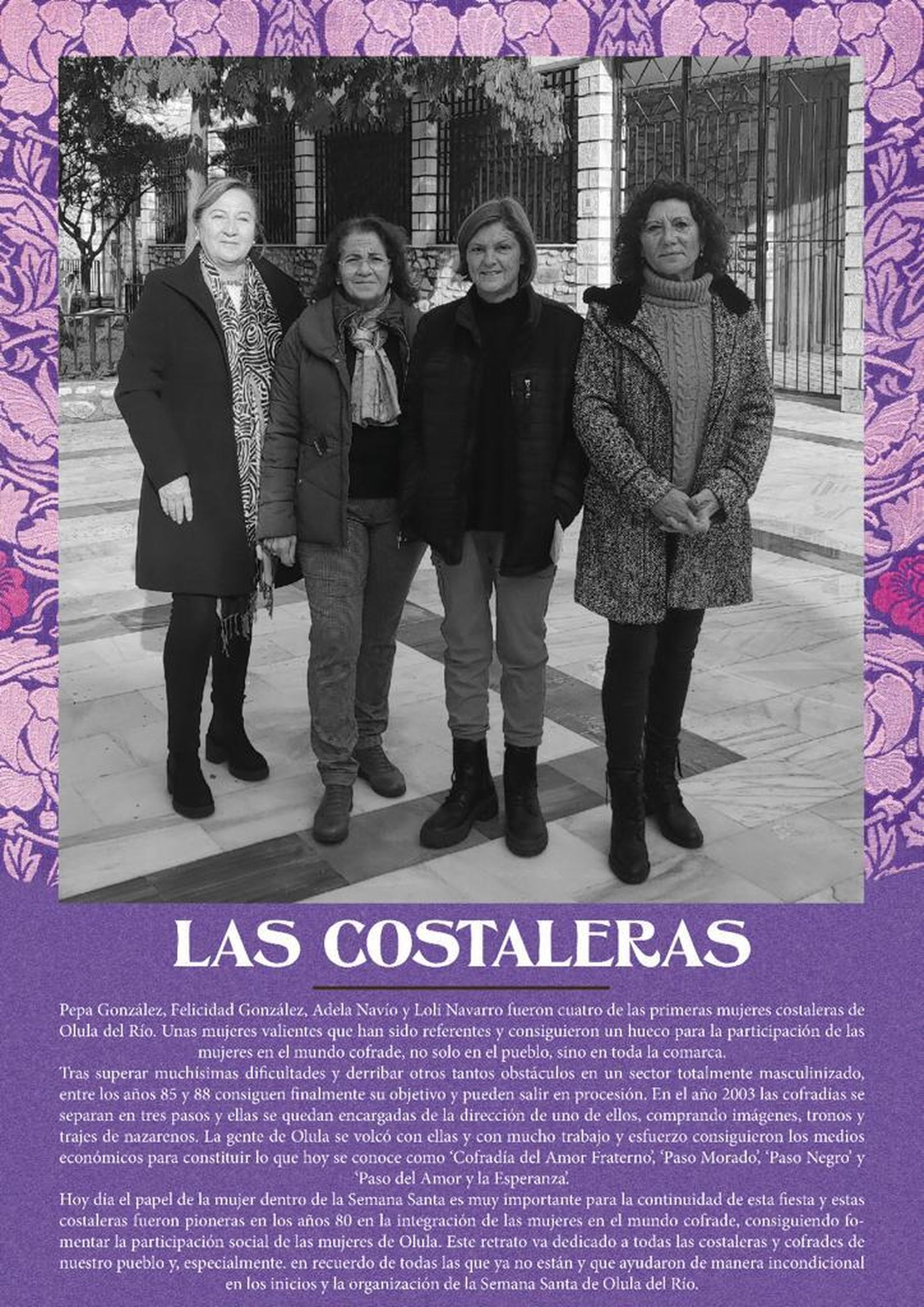 Pepa, Felicidad, Adela y Loli fueron de las primeras costaleras en la Semana Santa olulense